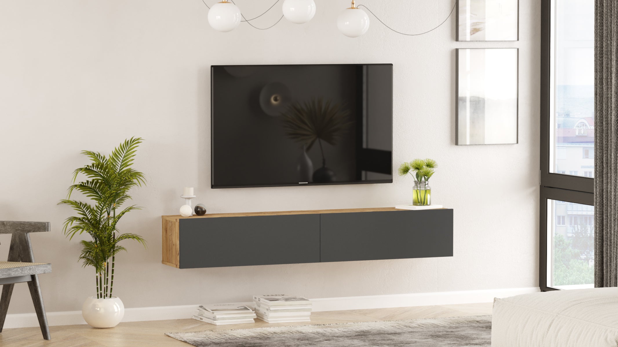 Sivon - אורן משולב פחם-FR8-L - מזנון טלוויזיה צף