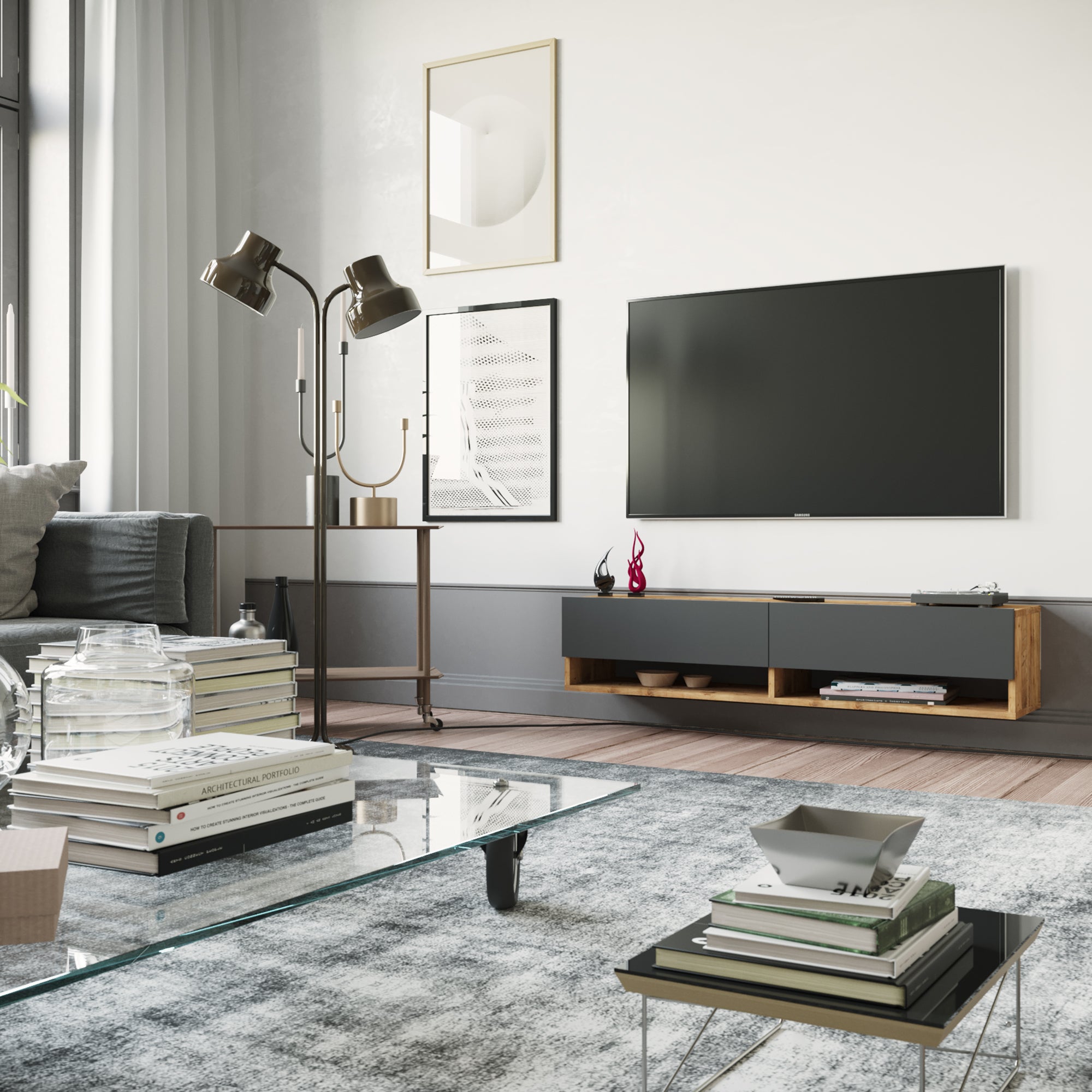 Roter-FR11-M - אורן משולב פחם - מזנון טלוויזיה צף