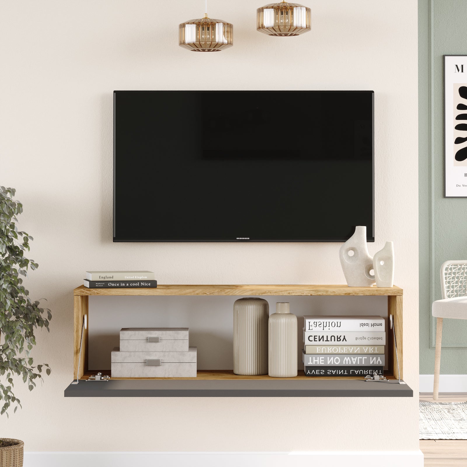 Sivon-FR12-S - אורן משולב פחם- מזנון טלוויזיה צף