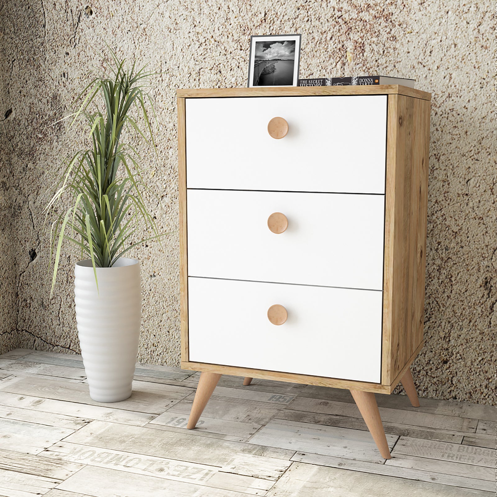 Daisy-VL68-L - אורן-לבן – שידת מגירות