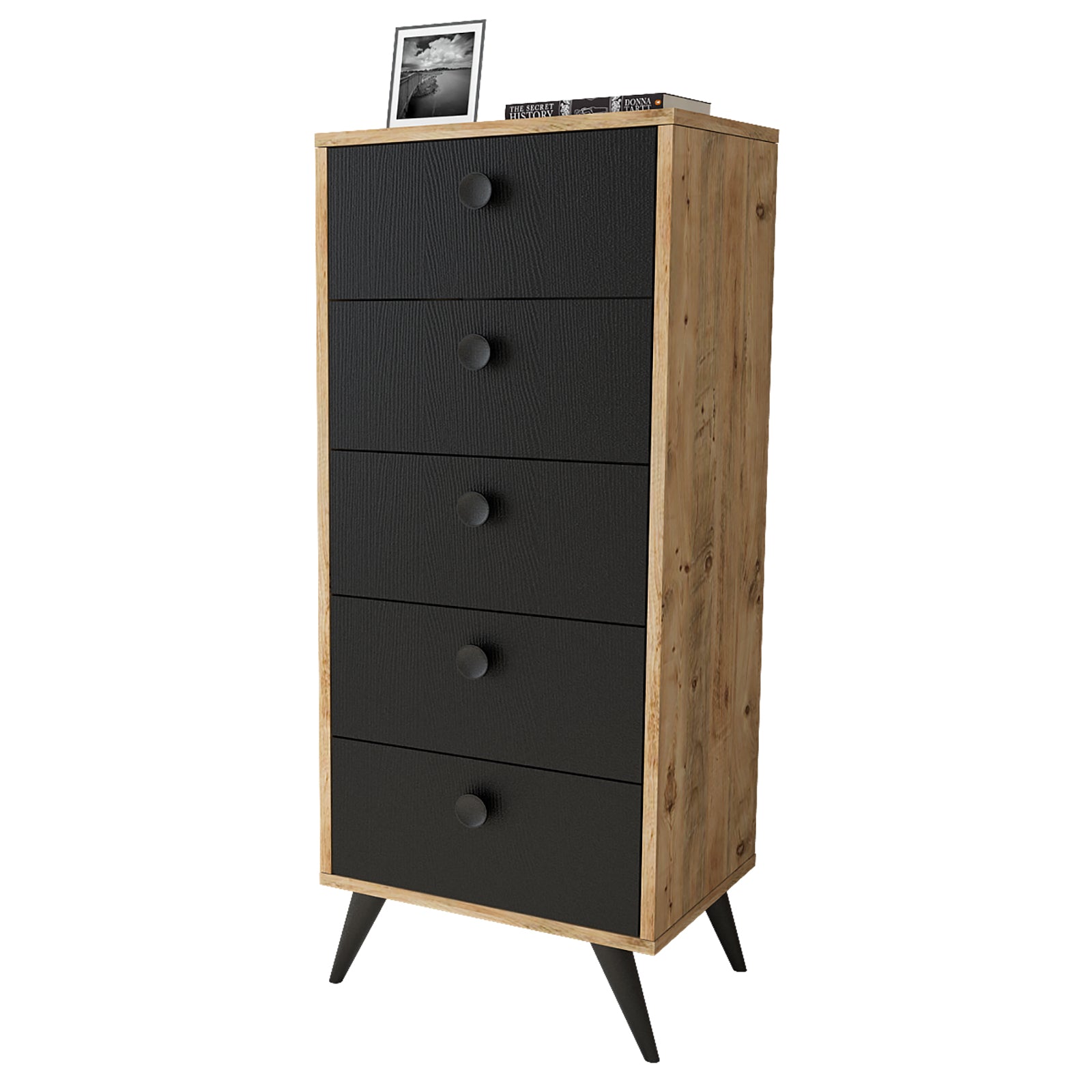 Daisy-tall VL70 - אורן-שחור - שידת מגירות