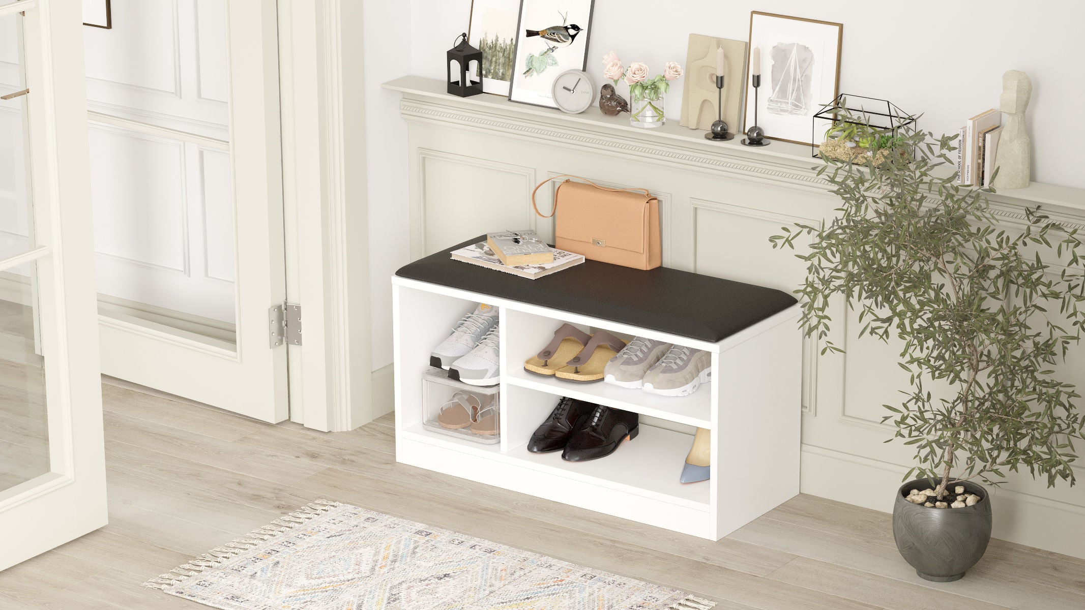 Rinda MR1 - לבן שחור– שידת נעליים