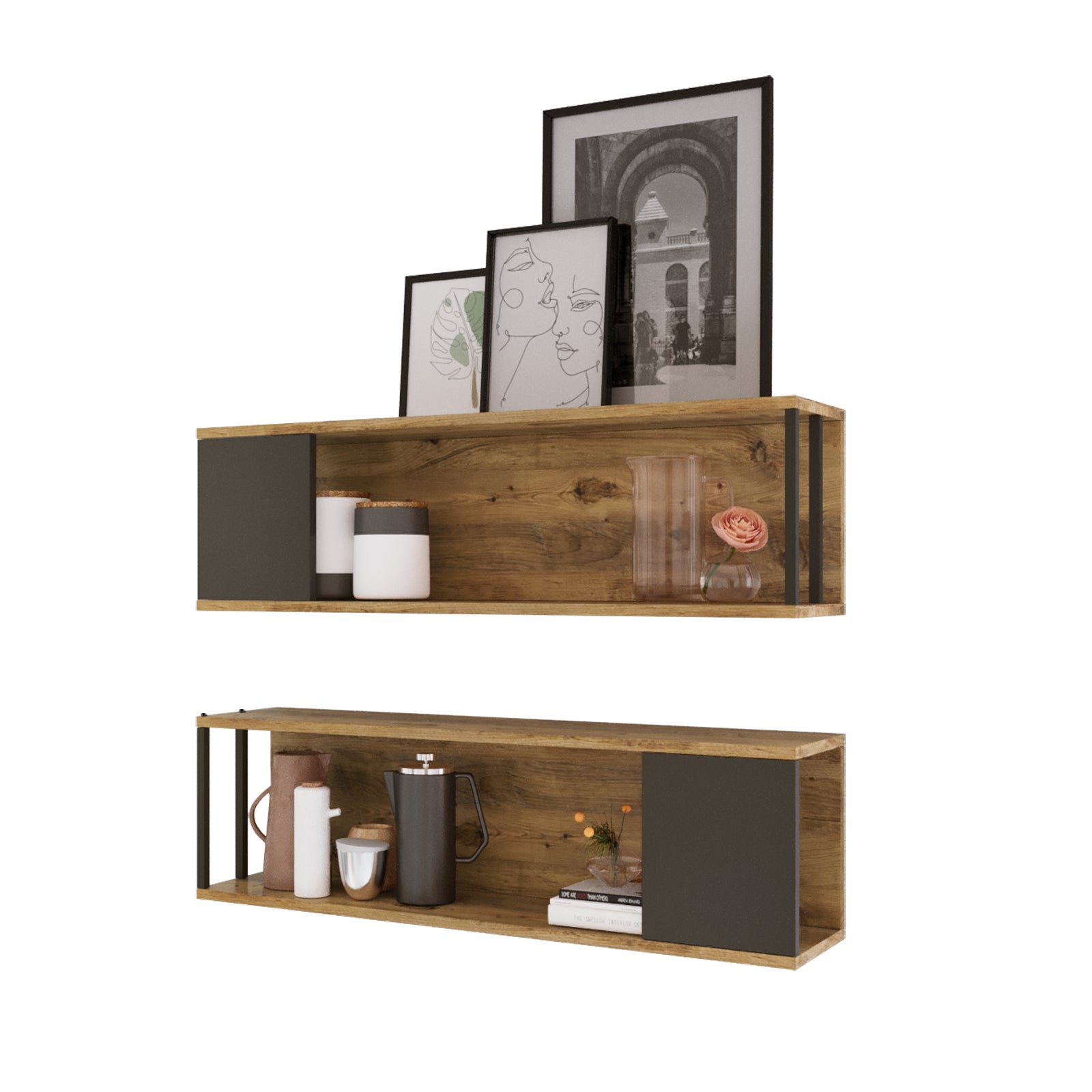 Laynos VG18 אורן – זוג מדפים מעוצבים