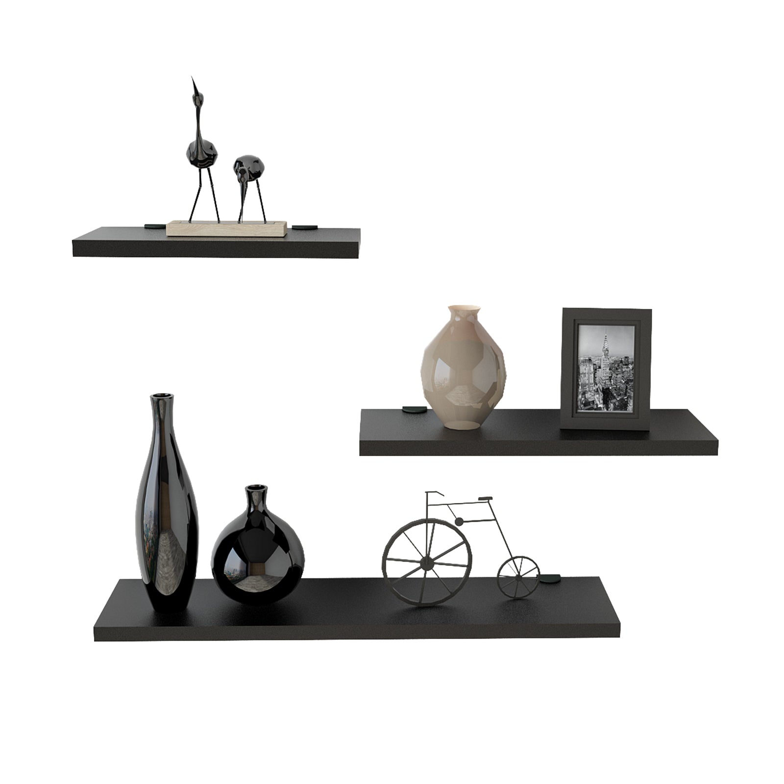 Lines  - שחור – שלישיית מדפים צפים