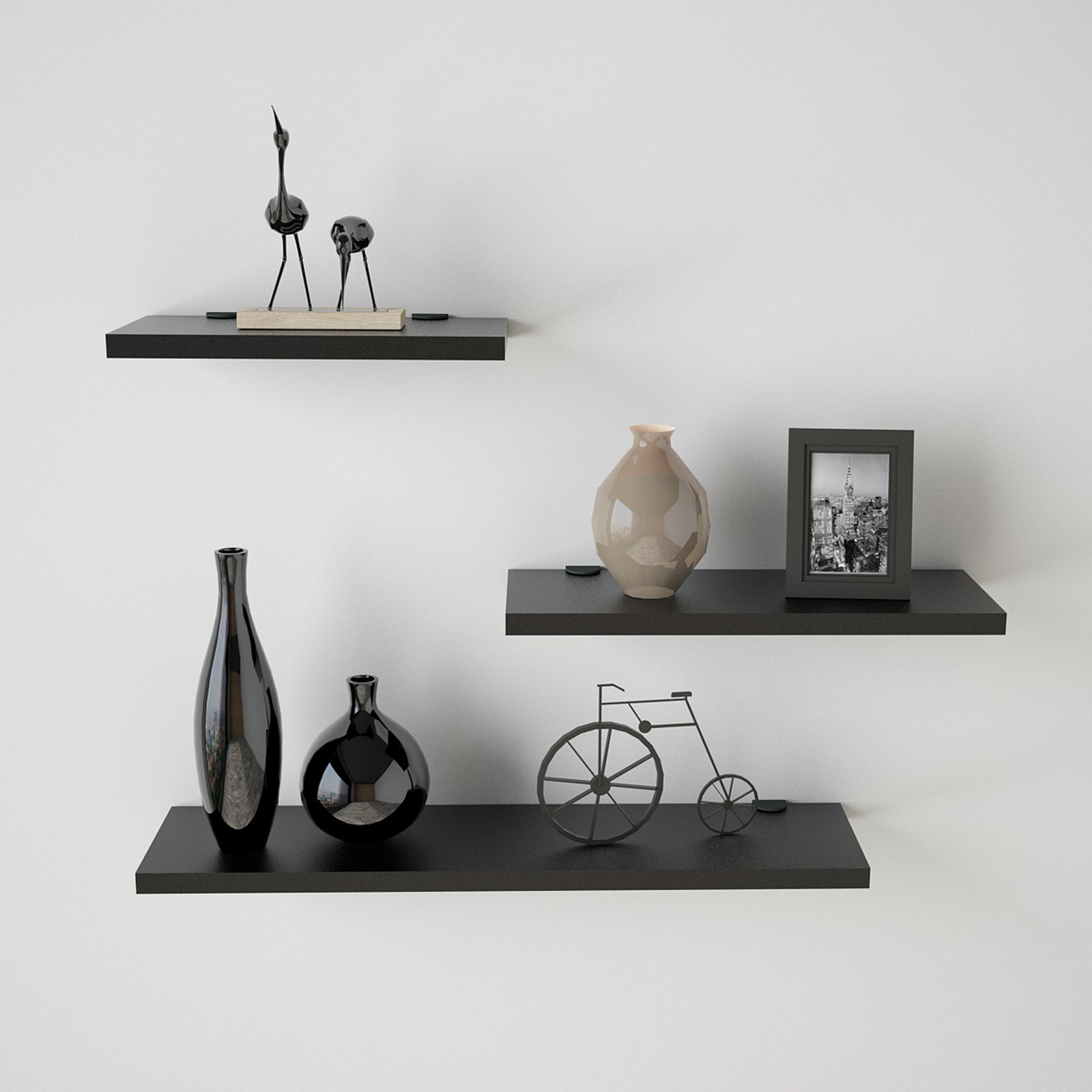 Lines  - שחור – שלישיית מדפים צפים