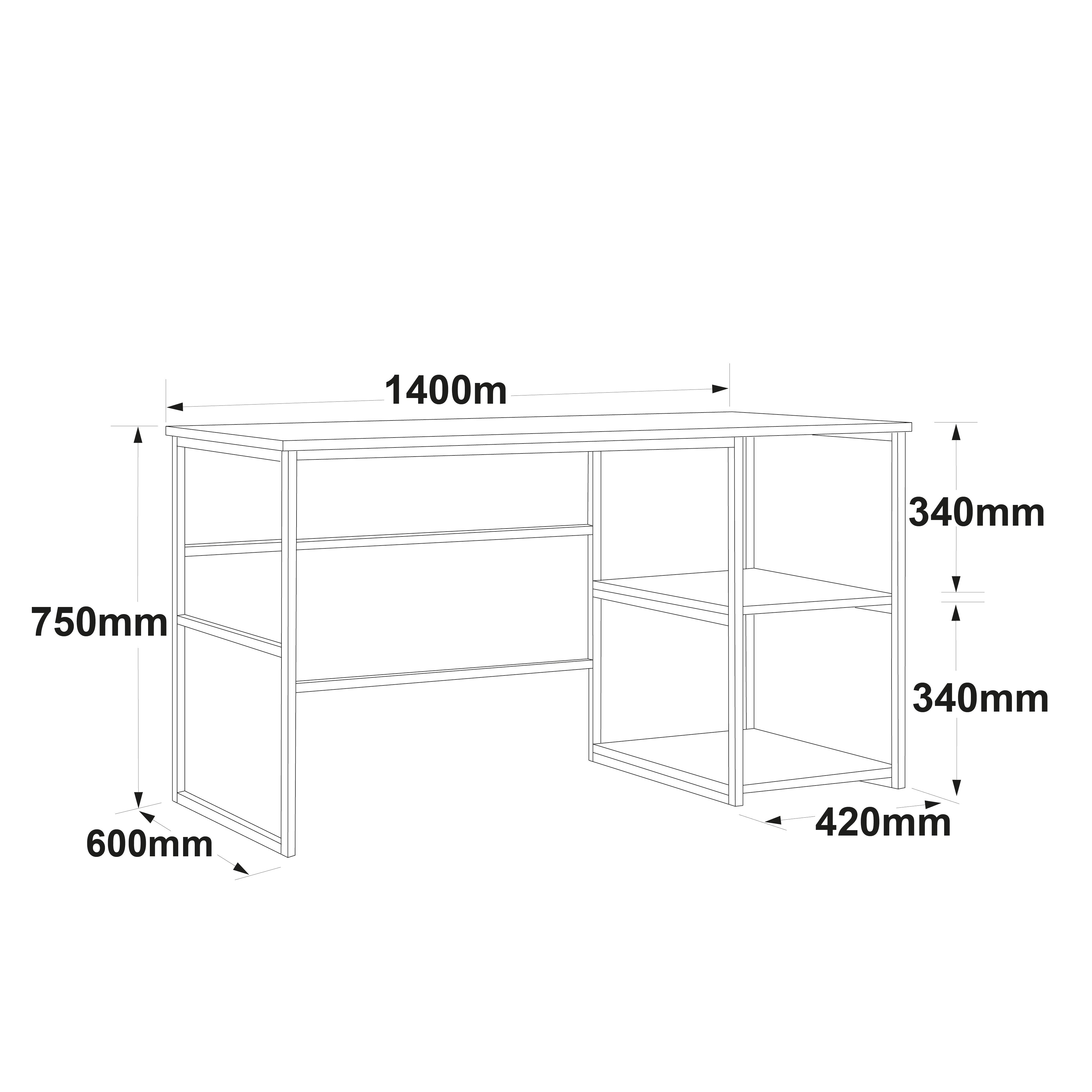 Nevo VG25 - אורן - שחור - שולחן עבודה עם מדפים