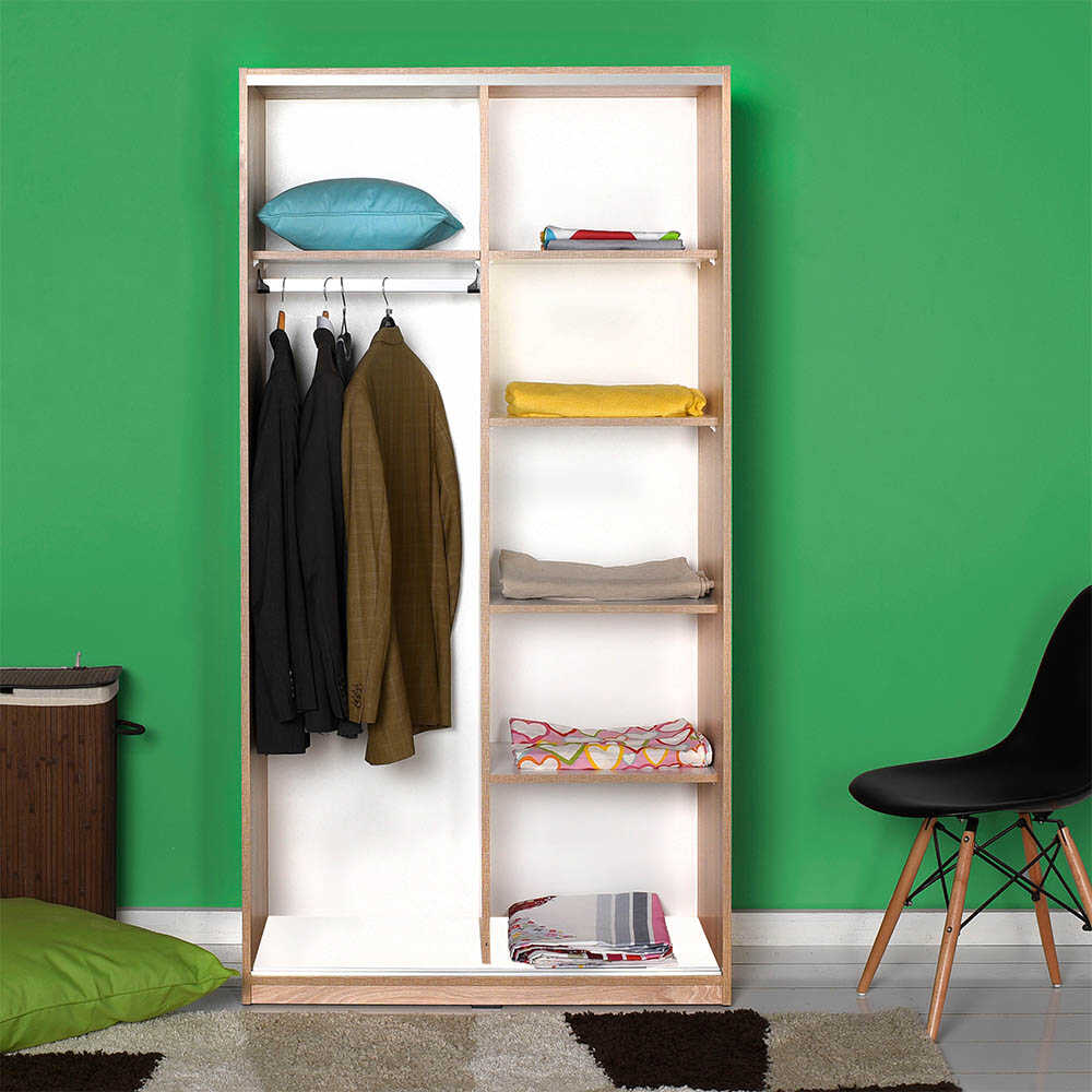 גלייד WD436 - לבן-חום-סונומה - ארון תליה ומדפים עם דלתות הזזה -