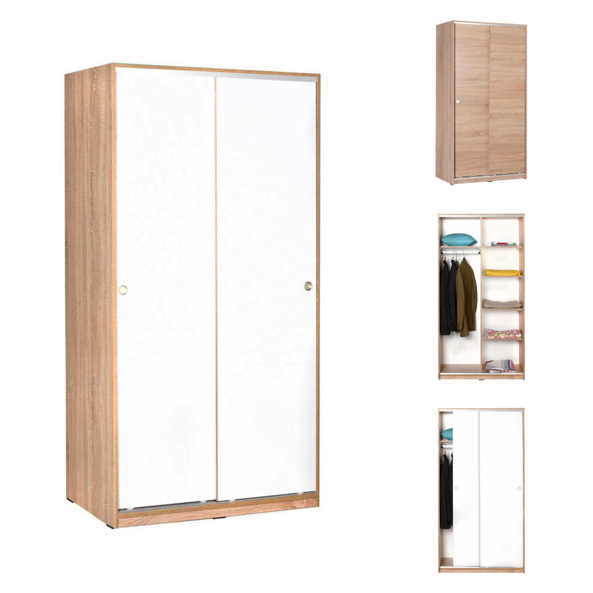 גלייד WD436 - לבן-חום-סונומה - ארון תליה ומדפים עם דלתות הזזה -