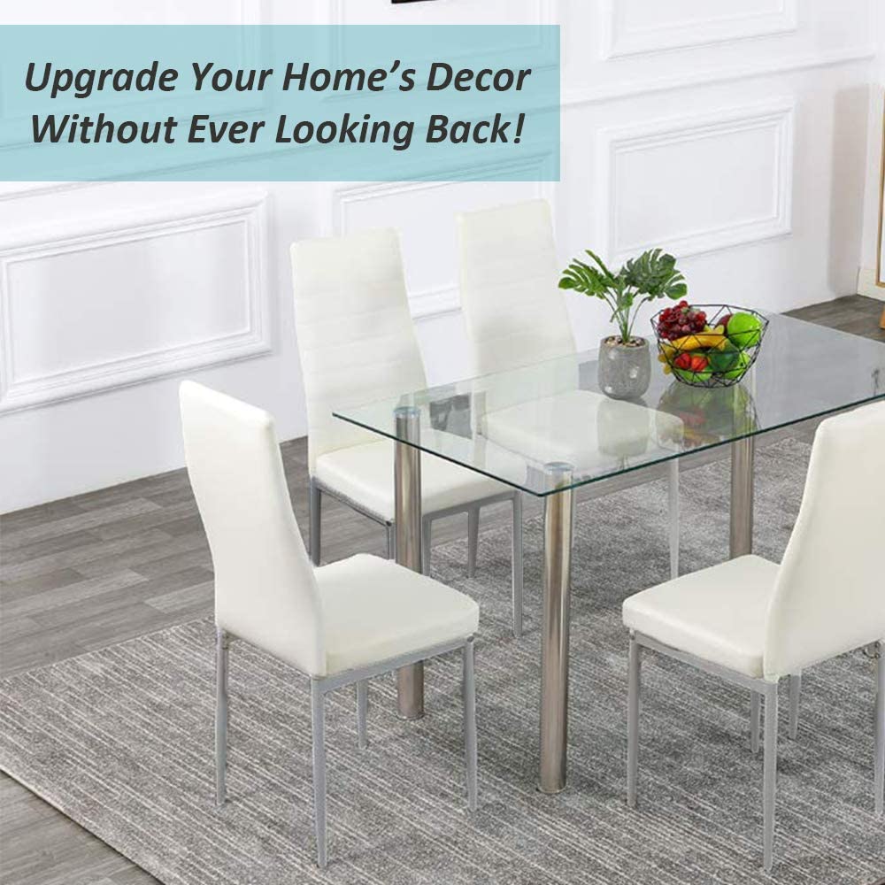 סרג'י שקוף - פינת אוכל שולחן שקוף עם 4 כיסאות לבן-אפור