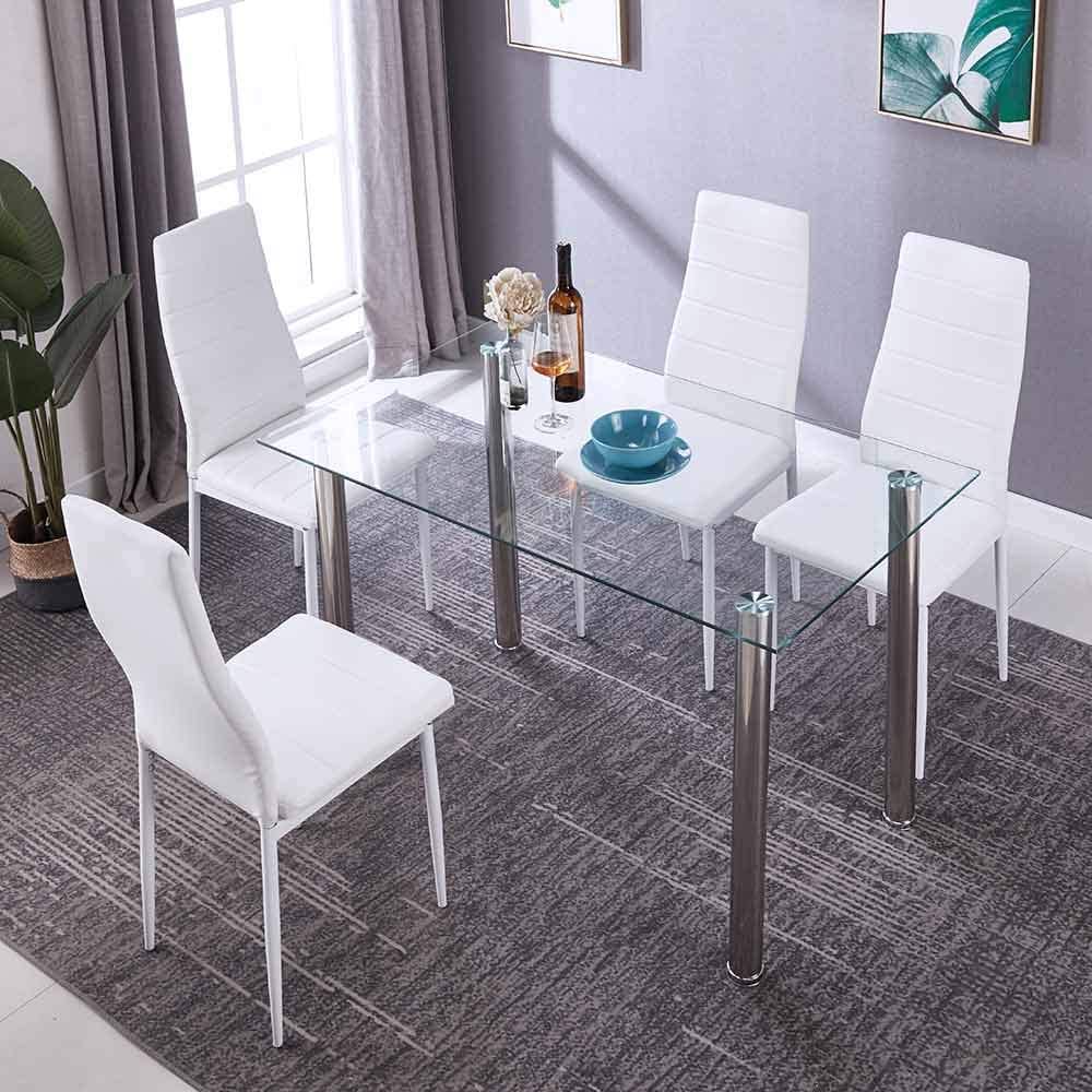 סרג'י שקוף - פינת אוכל שולחן שקוף עם 4 כיסאות לבן-אפור
