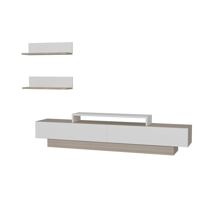 מזנון טלוויזיה מעוצב משולב מדפים - LUSI - לבן - מייפל