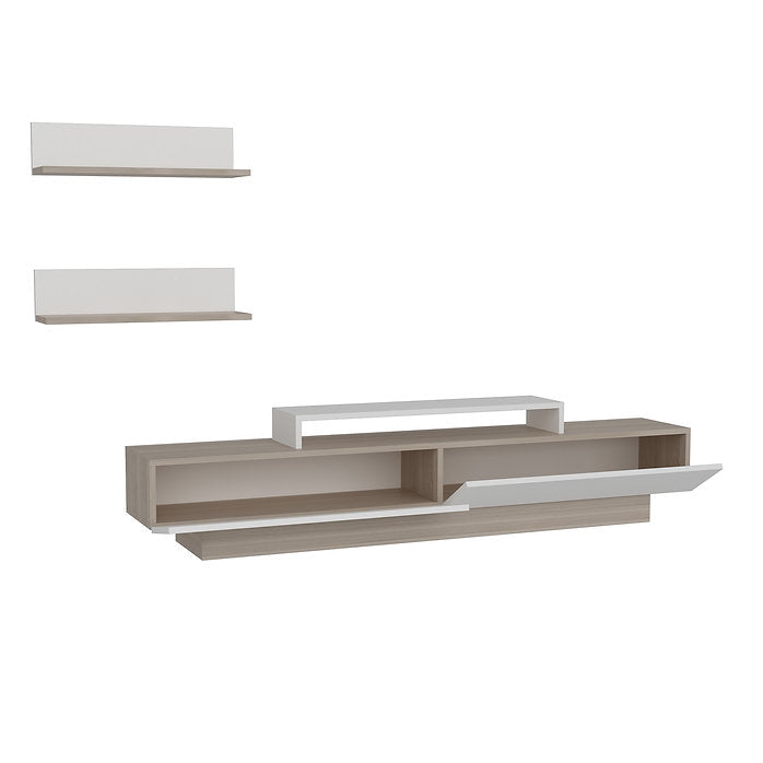 מזנון טלוויזיה מעוצב משולב מדפים - LUSI - לבן - מייפל