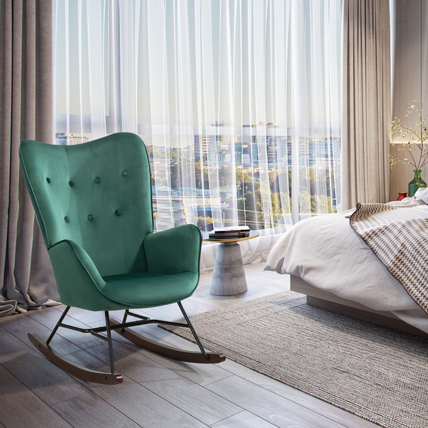 אפפינג KD קטיפה ירוק – כורסת נדנדה