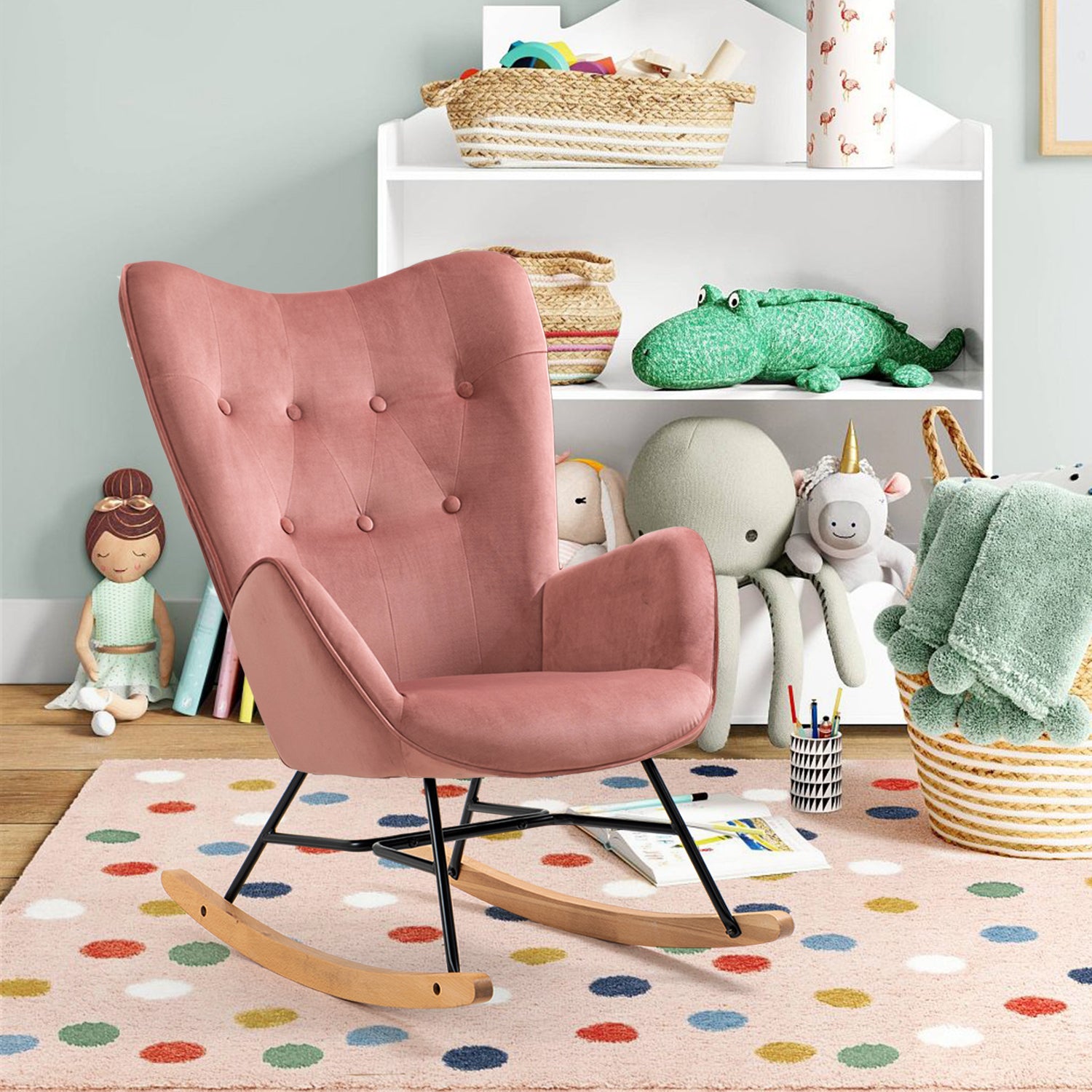 אפפינג קטיפה ורוד – כורסת נדנדה