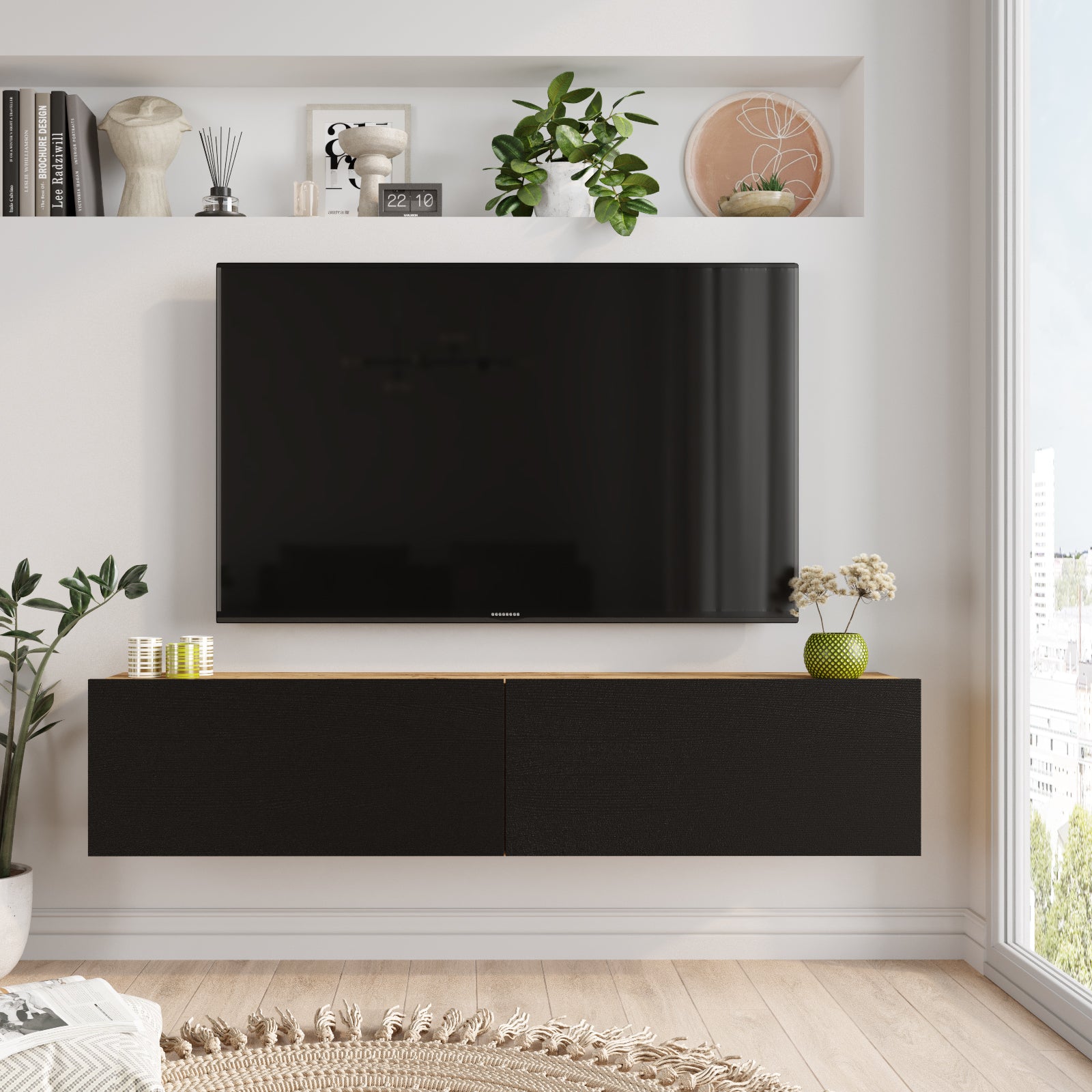 ARISTO FR10-AB -אלון-שחור - מזנון טלוויזיה צף