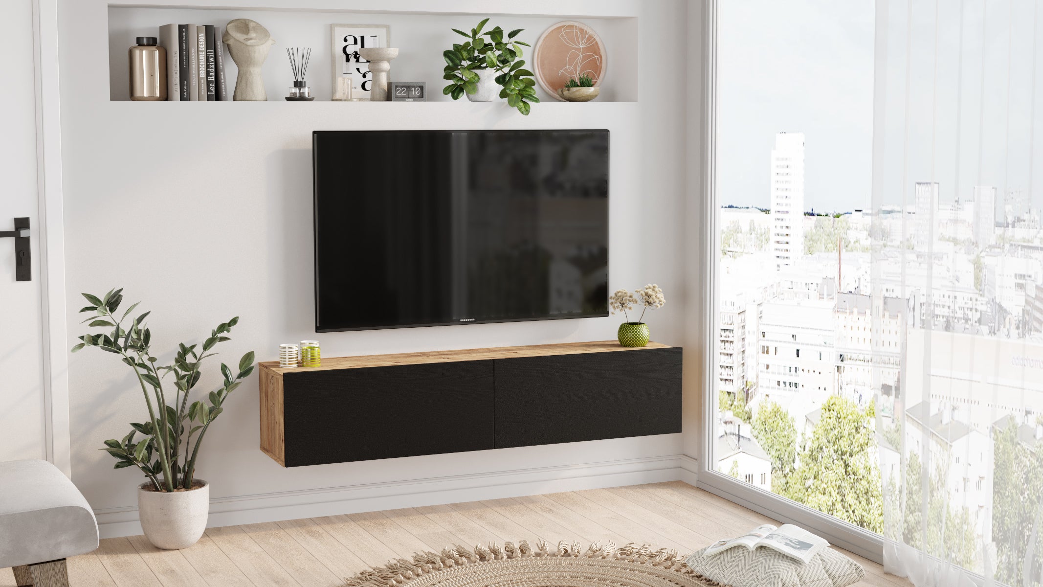 ARISTO FR10-AB -אלון-שחור - מזנון טלוויזיה צף