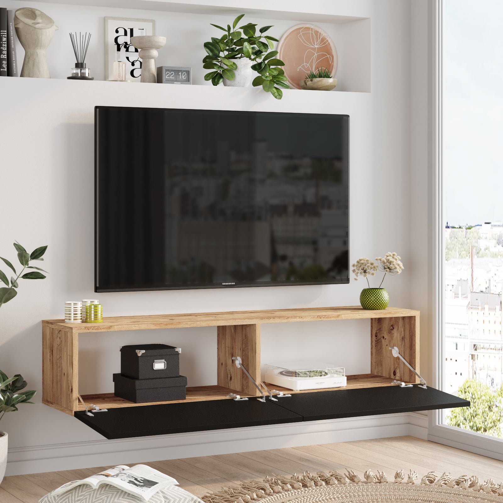 ARISTO FR10-AB -אלון-שחור - מזנון טלוויזיה צף