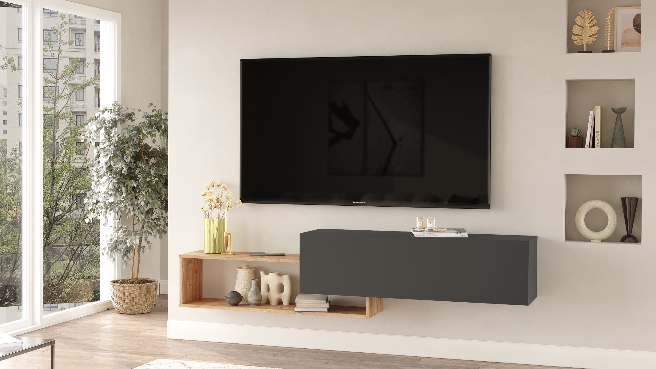 onix KBL1-AA-פחם-אורן  מזנון טלוויזיה צף