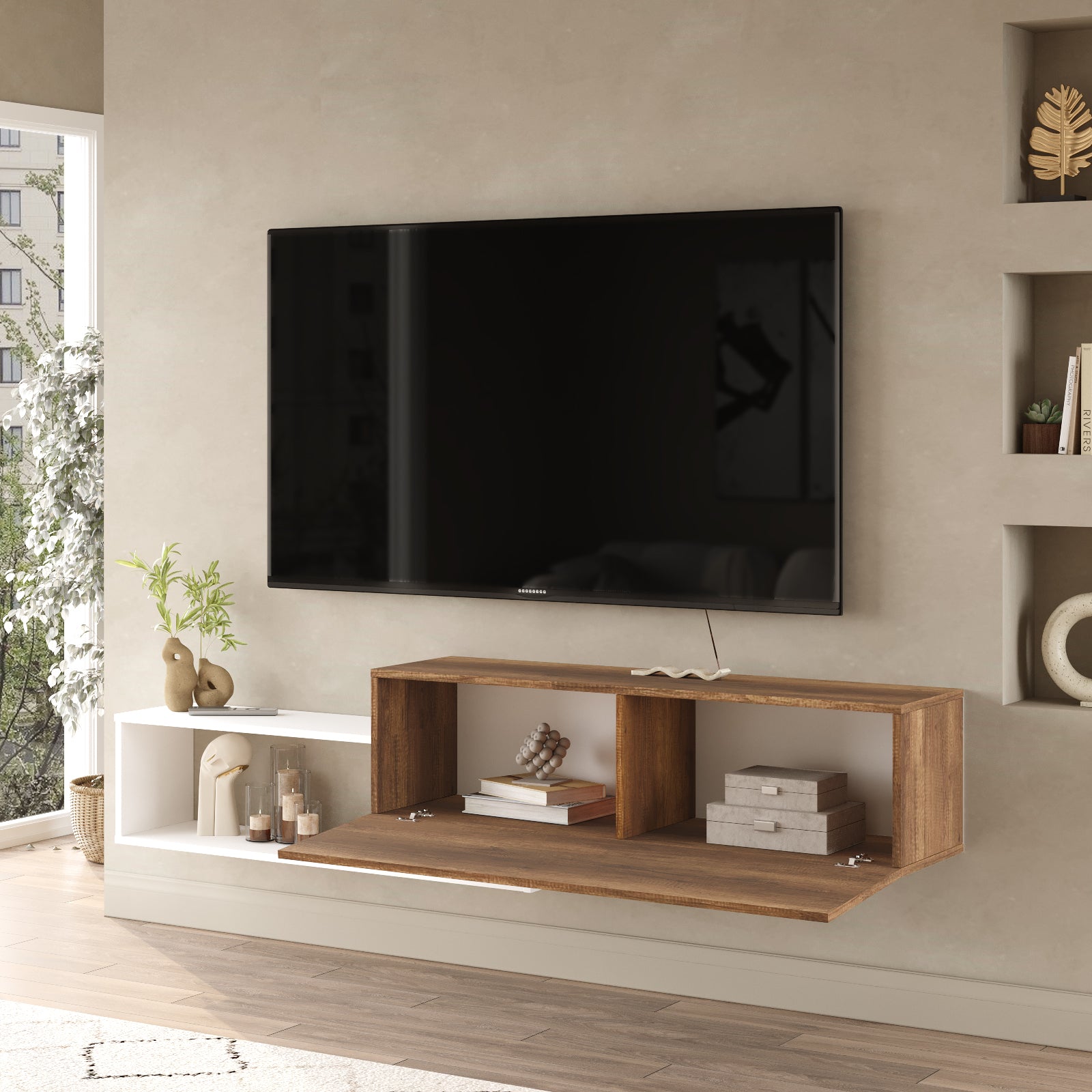 onix KBL1-BW- אגוז-לבן - מזנון טלוויזיה צף