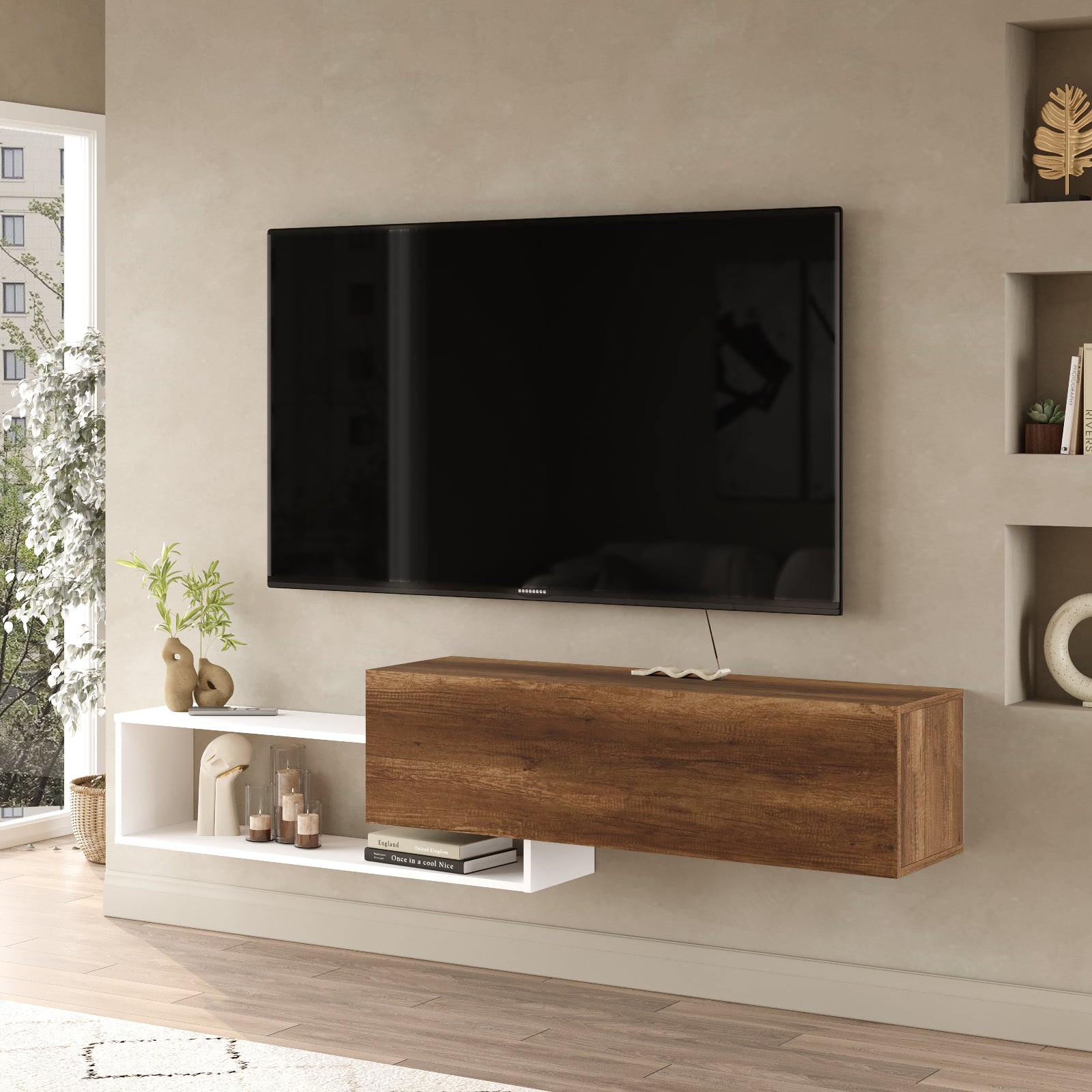 onix KBL1-BW- אגוז-לבן - מזנון טלוויזיה צף