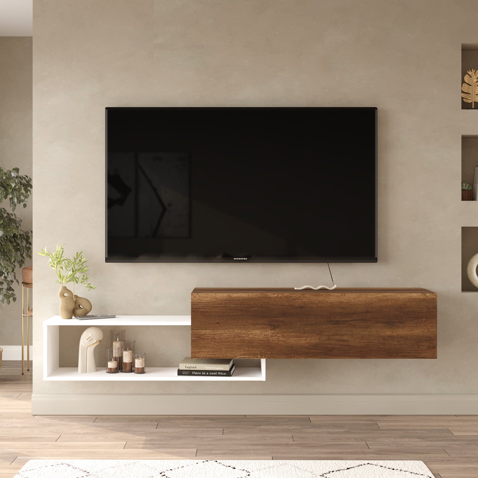 onix KBL1-BW- אגוז-לבן - מזנון טלוויזיה צף