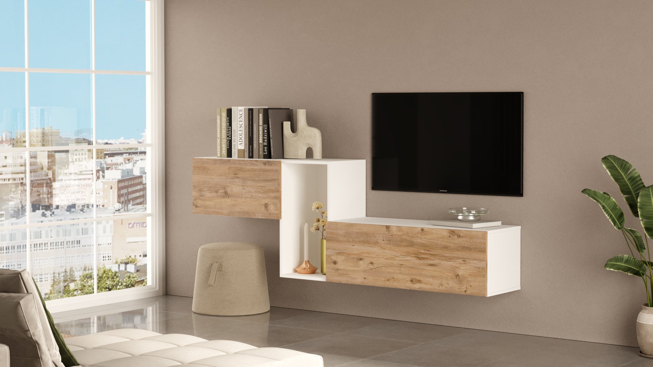 Nox KBL2-AW- אורן - לבן - מזנון טלוויזיה צף