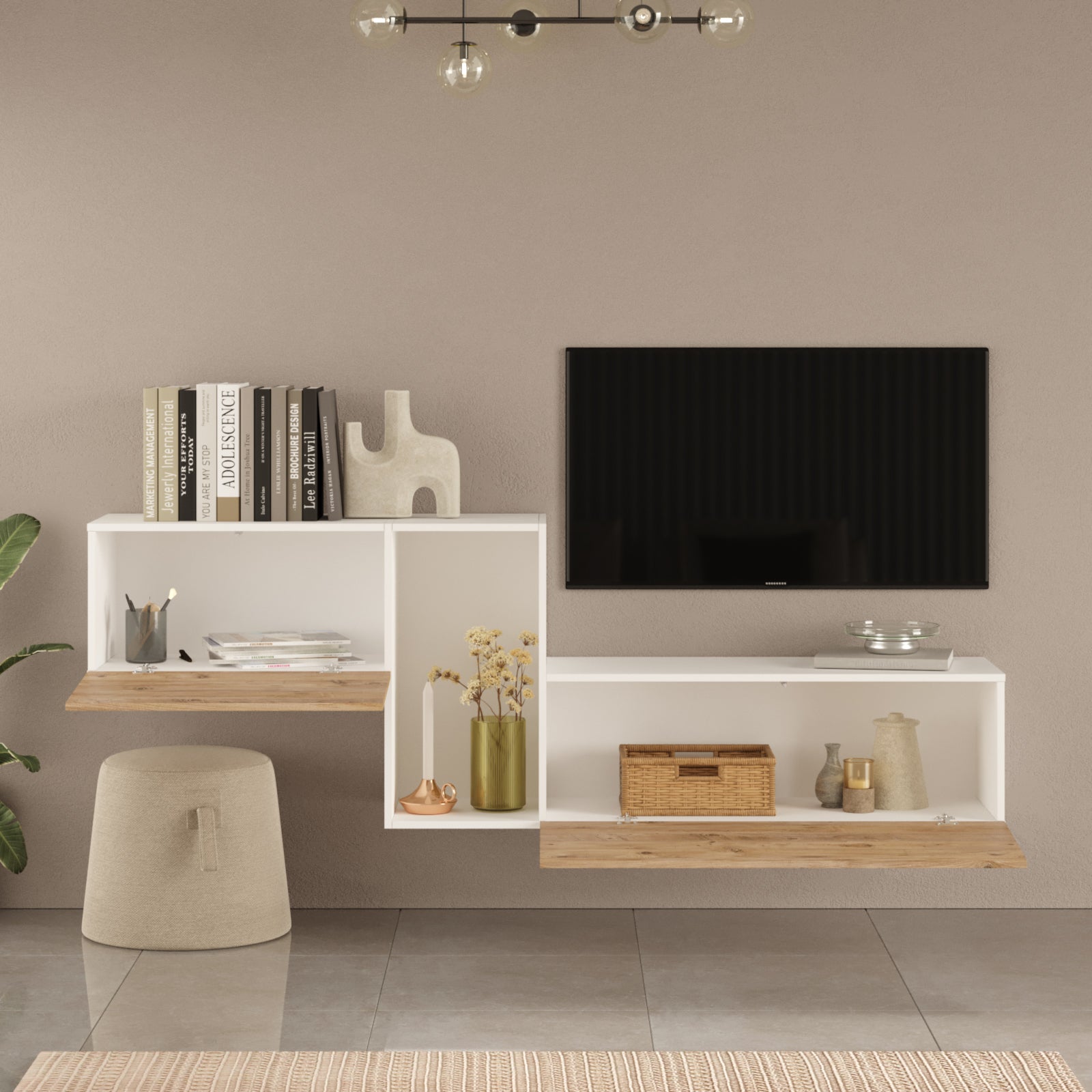 Nox KBL2-AW- אורן - לבן - מזנון טלוויזיה צף