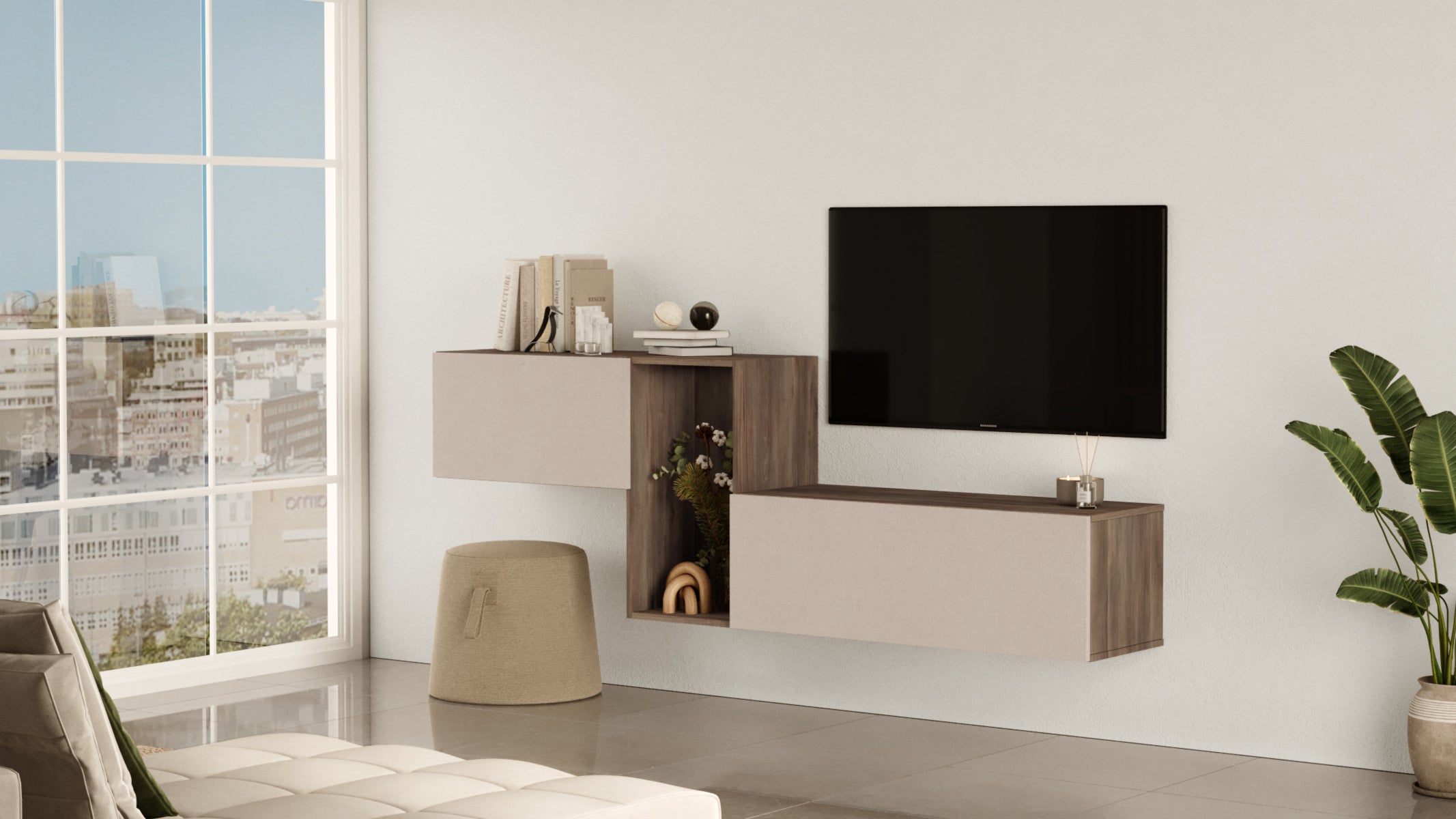 Nox KBL2-CV- שמנת-חום - מזנון טלוויזיה צף