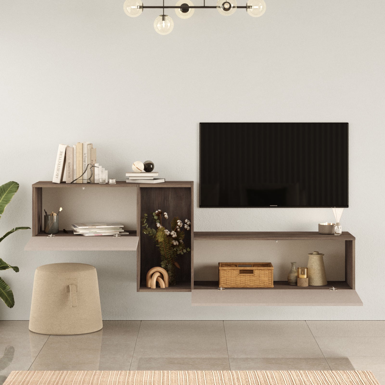 Nox KBL2-CV- שמנת-חום - מזנון טלוויזיה צף