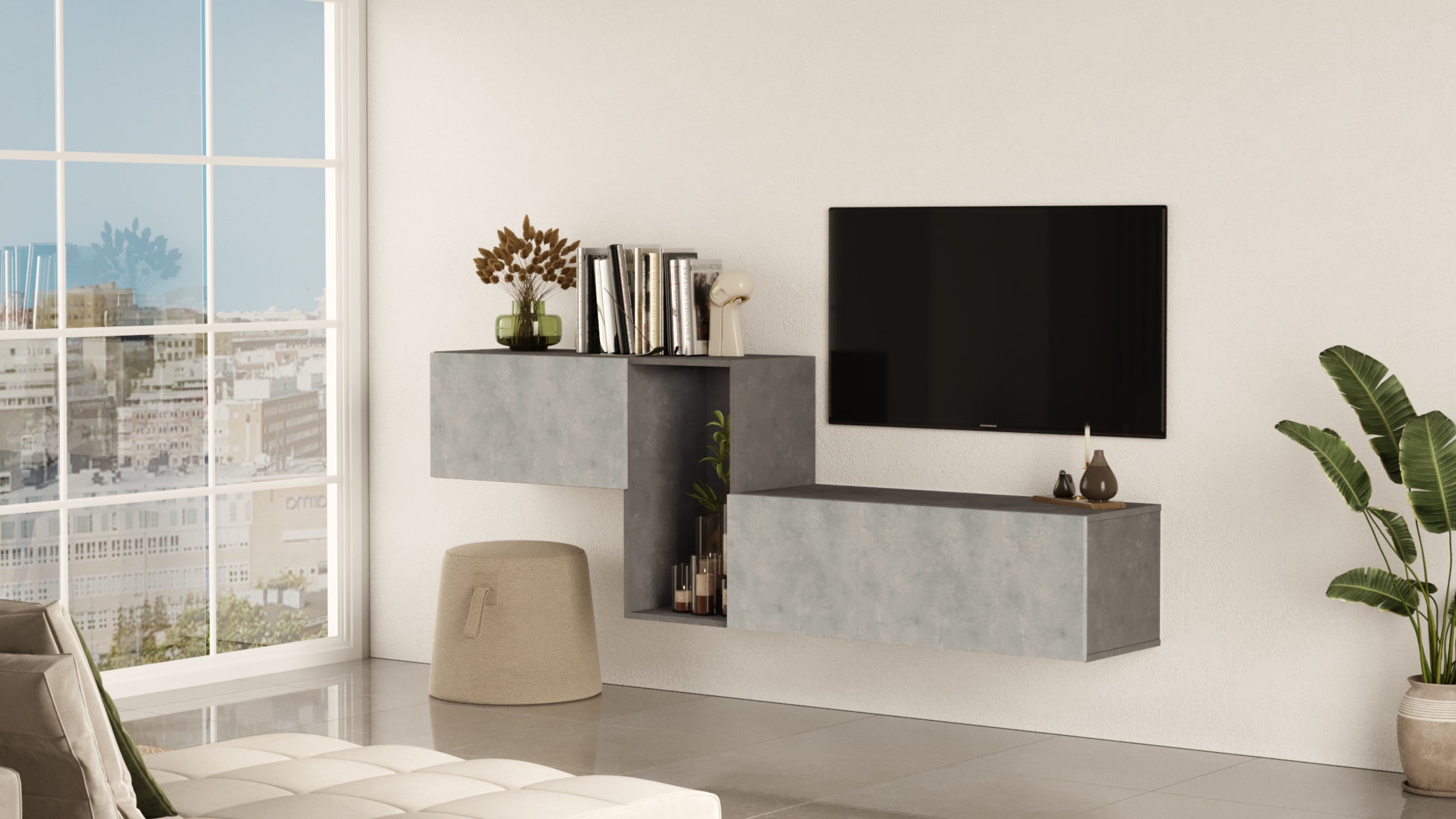 Nox KBL2-GT- בטון-אבן - מזנון טלוויזיה צף