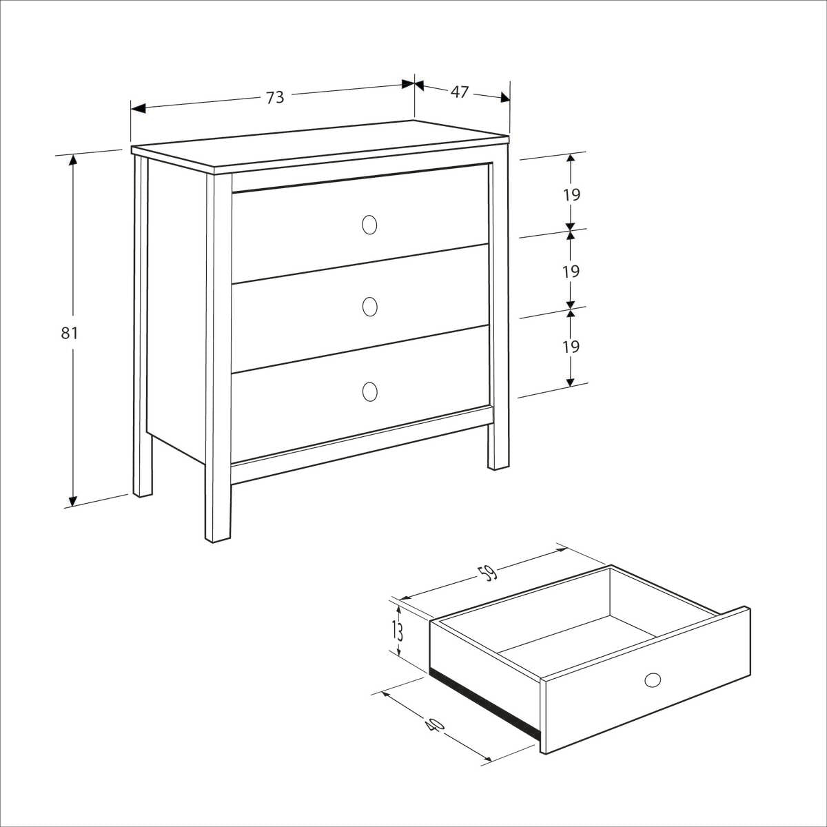 Kody - SFN-993-BB-1-לבן - שידת מגירות מעוצבת
