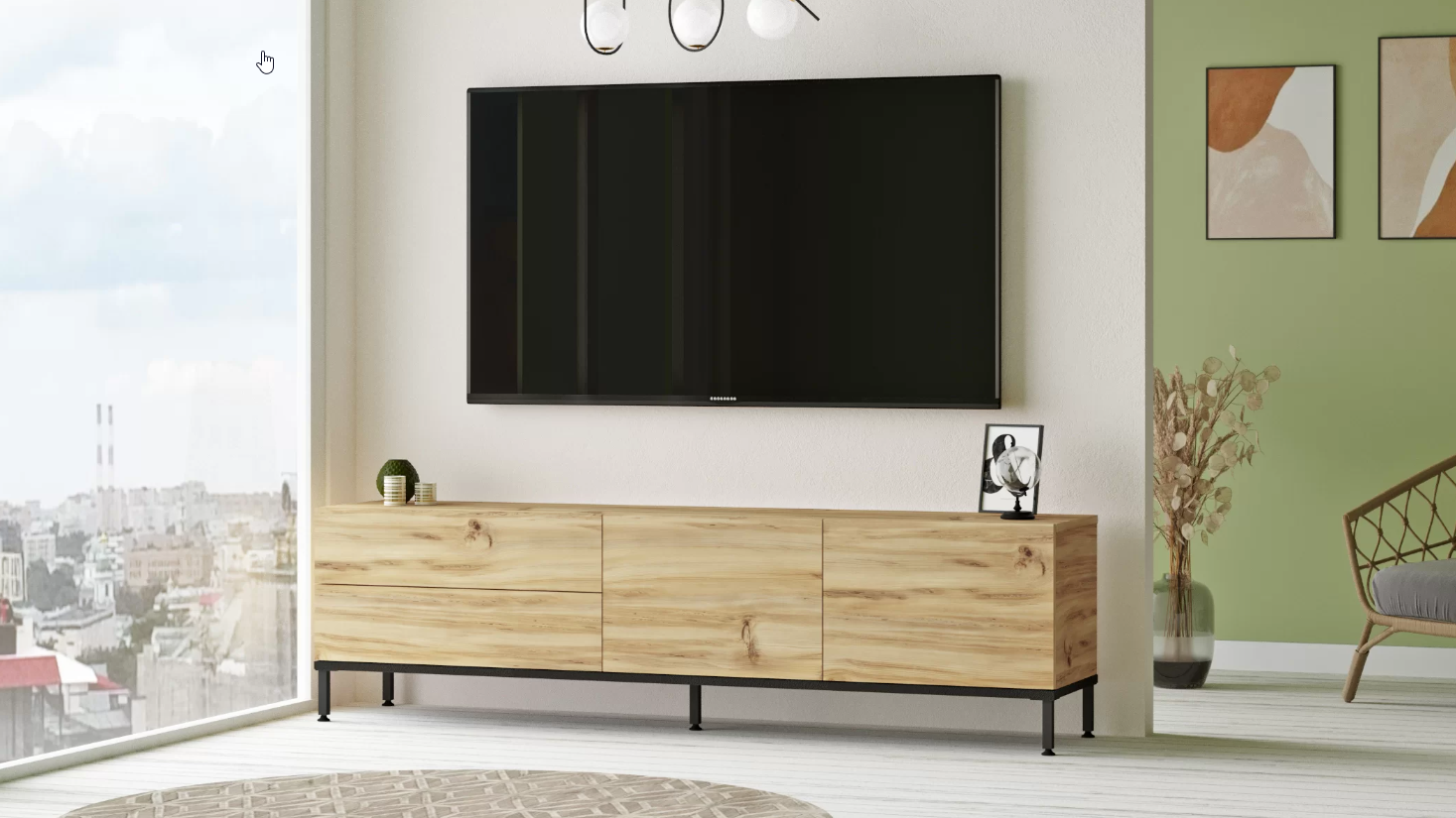 Krios-LV6 -KL - אלון-שחור- מזנון טלוויזיה מעוצב