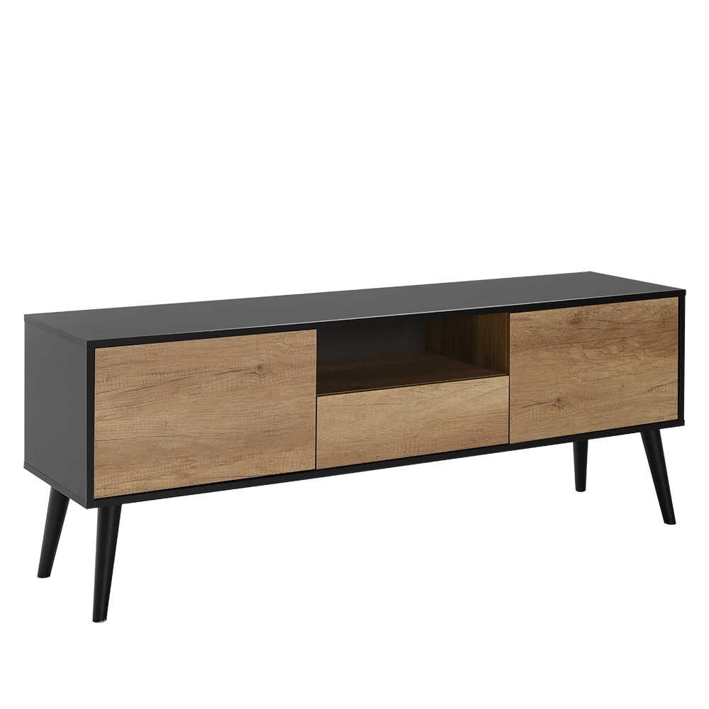 Sinso TVR921 -שחור-אגוז בהיר- מזנון טלוויזיה בסגנון רטרו