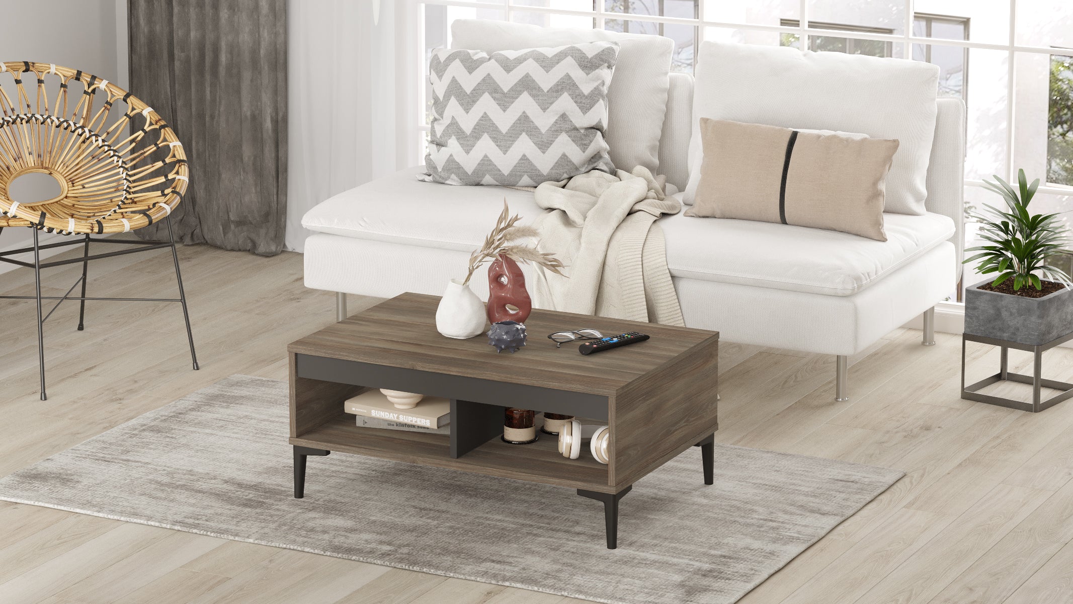 wind - AR2-CA שולחן סלון מעוצב- אגוז-אפור