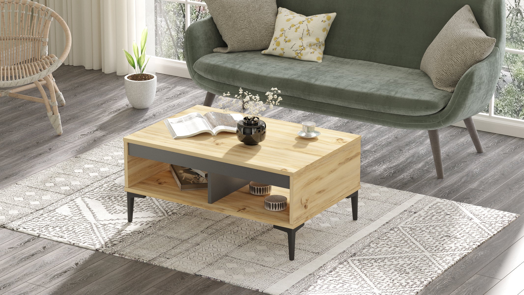 wind - AR2-KA שולחן סלון מעוצב- אלון-אפור