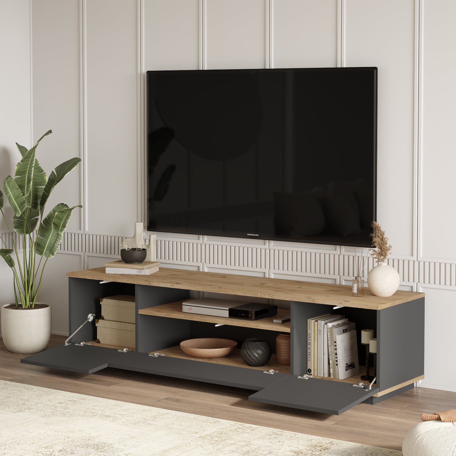 Sandel FR7 - מזנון טלוויזיה מעוצב אורן-אפור