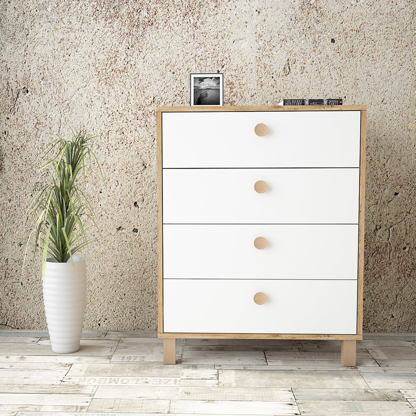 Vilamo-VL80 – שידת מגירות לבן-אורן