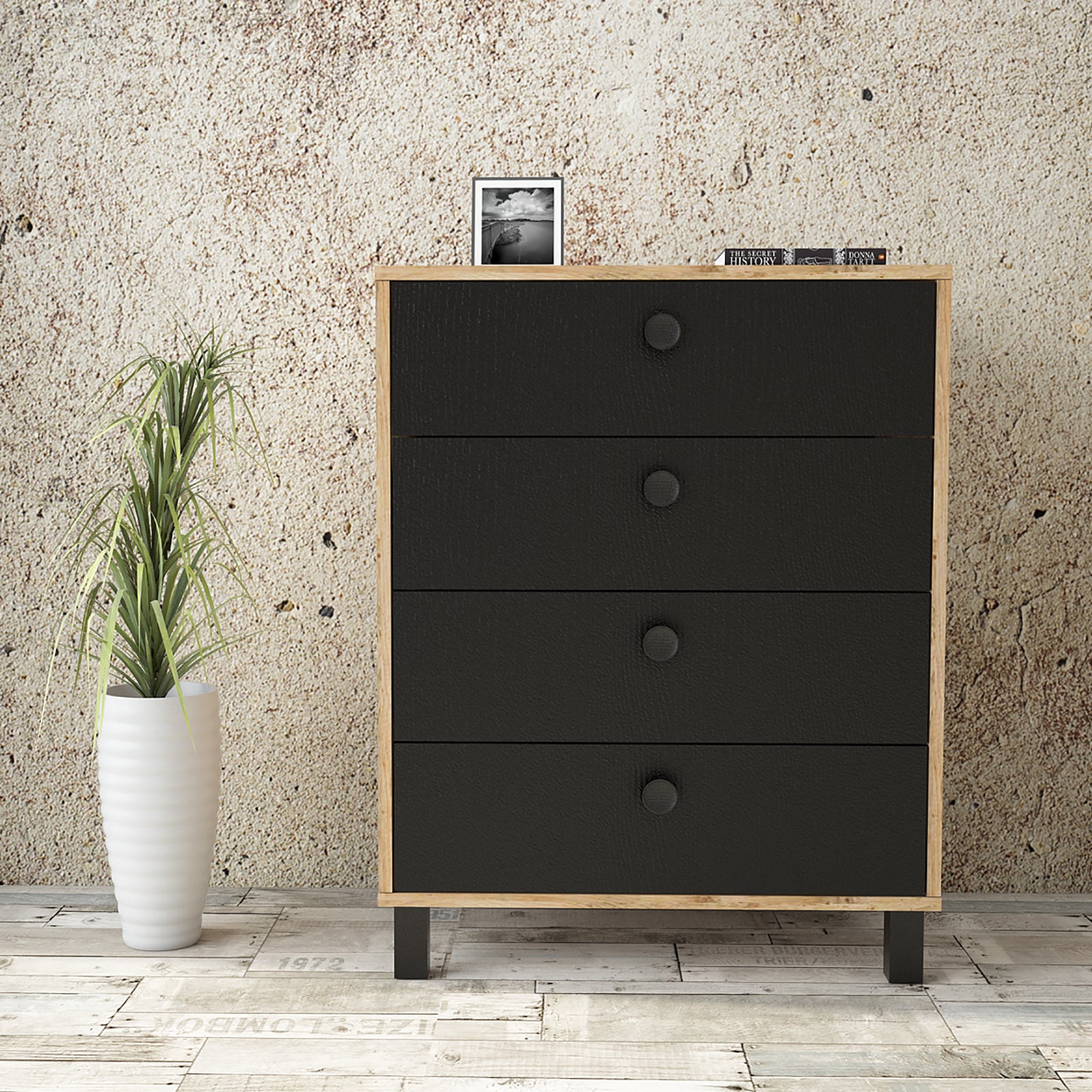 Vilamo-VL80 – שידת מגירות שחור-אורן