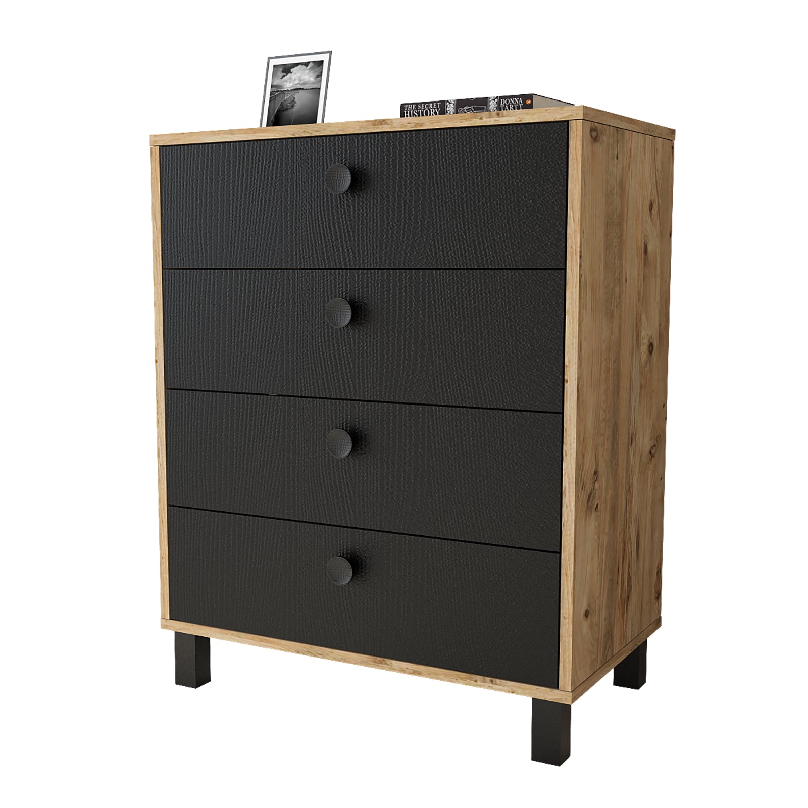 Vilamo-VL80 – שידת מגירות שחור-אורן