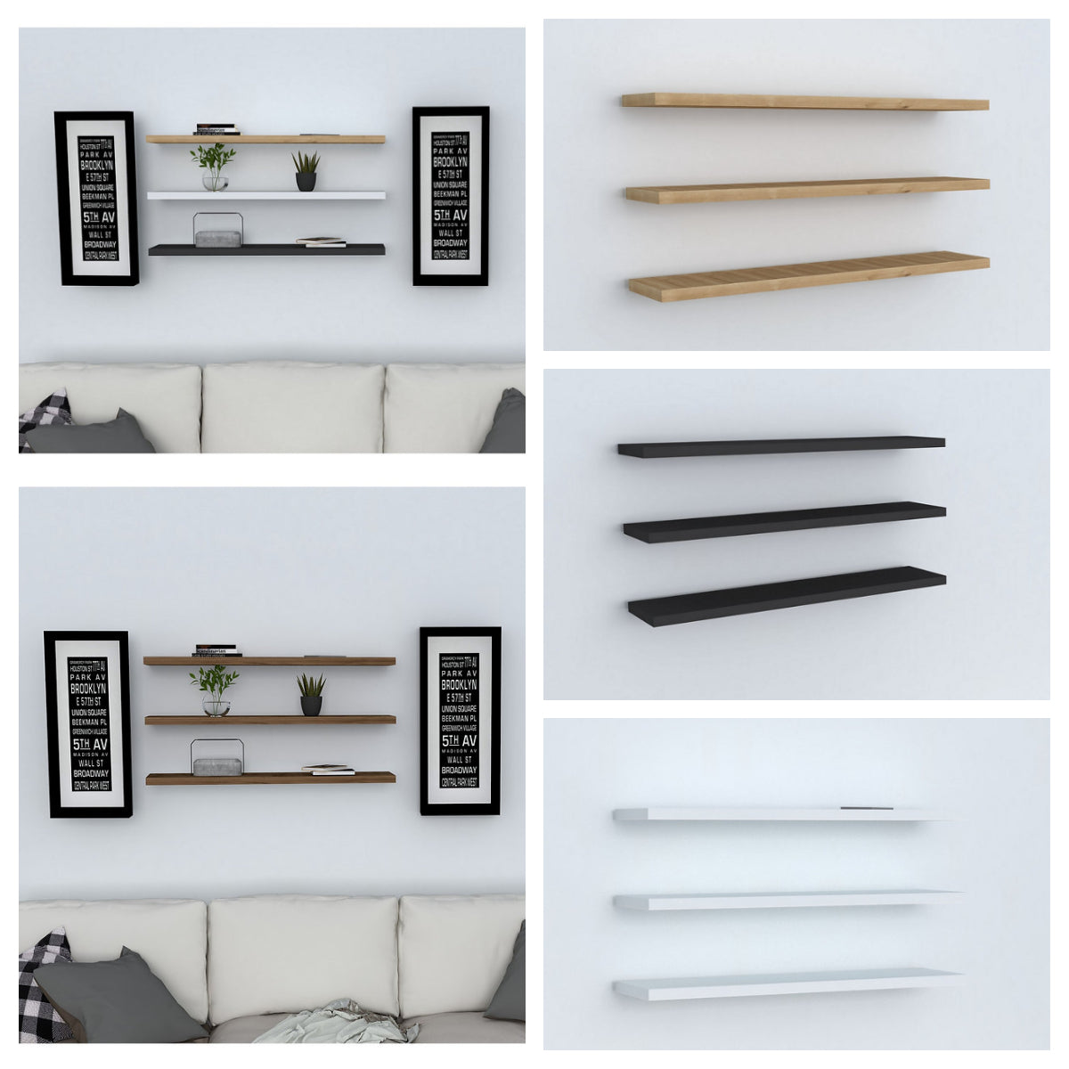 שלישיית מדפים צפים - BOSS לבן