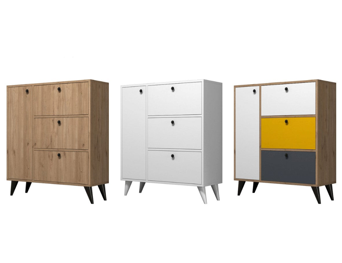 *389MZA1303* - Bella 1804 – ארון נעליים מעוצב - צהוב-פחם-אלון