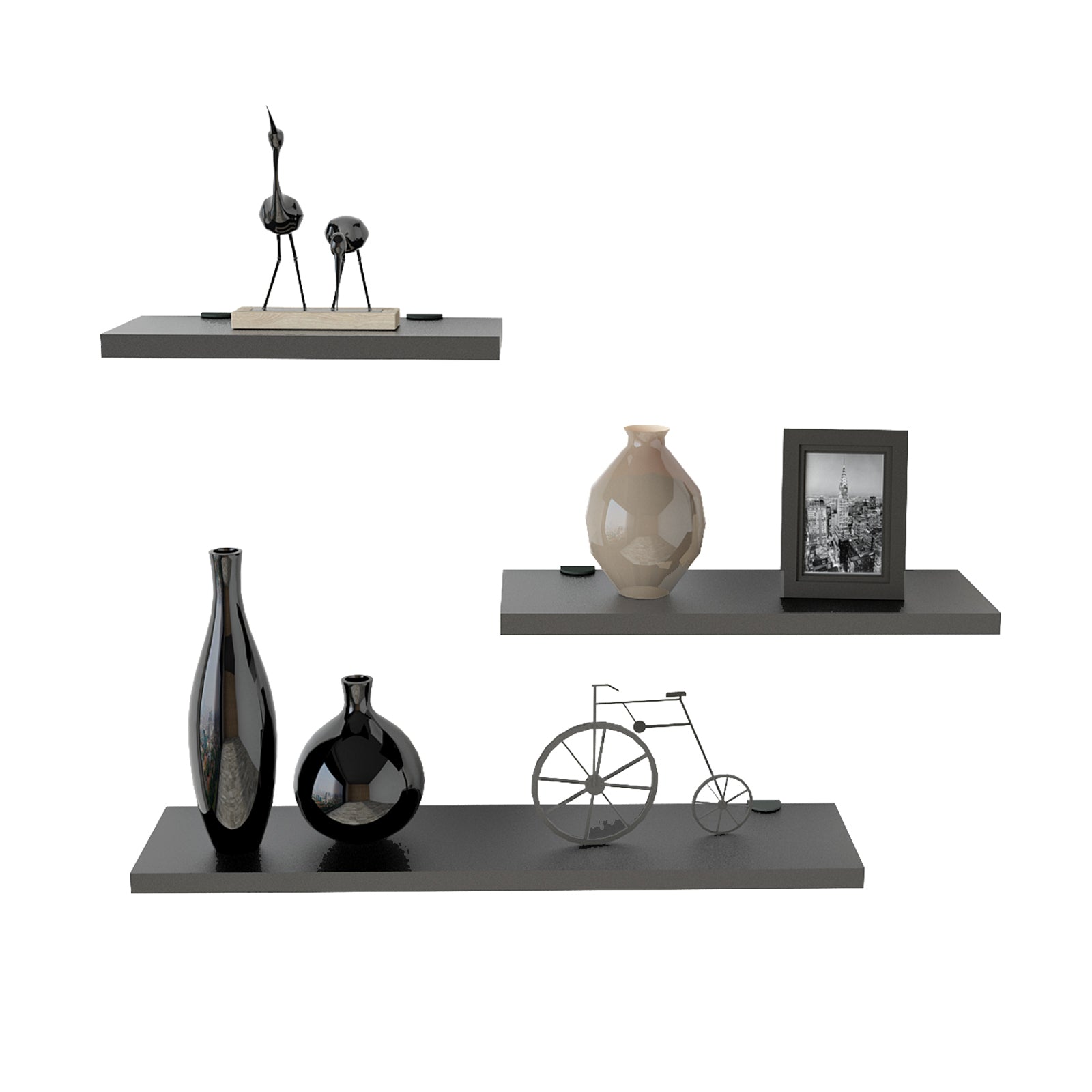 Lines  - אפור – שלישיית מדפים צפים