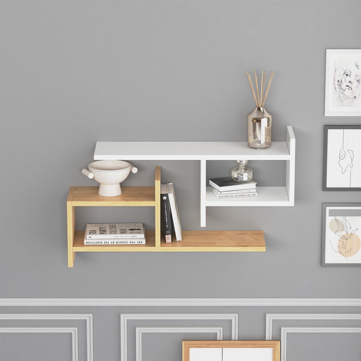 Hisar - זוג מדפים - אלון - לבן