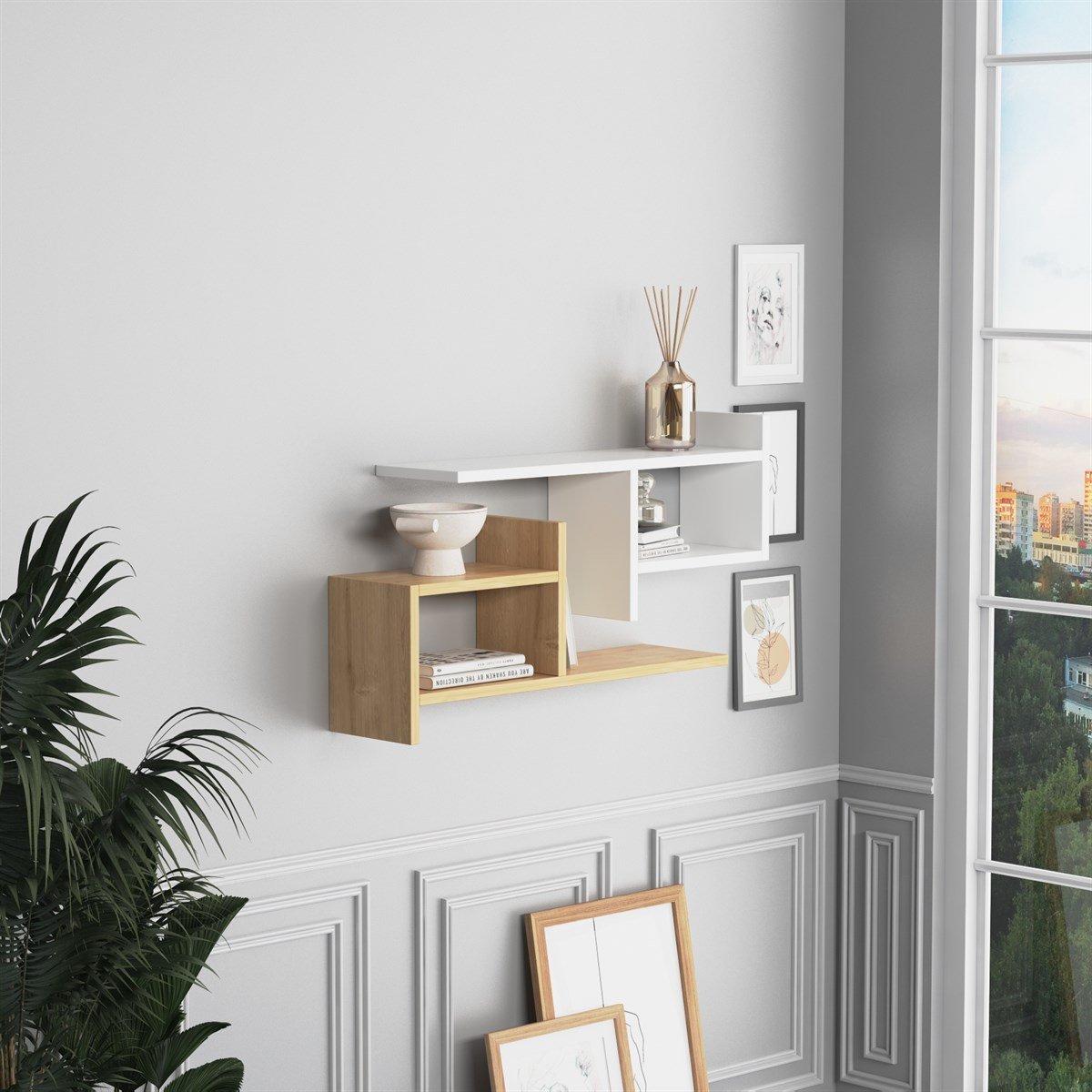 Hisar - זוג מדפים - אלון - לבן