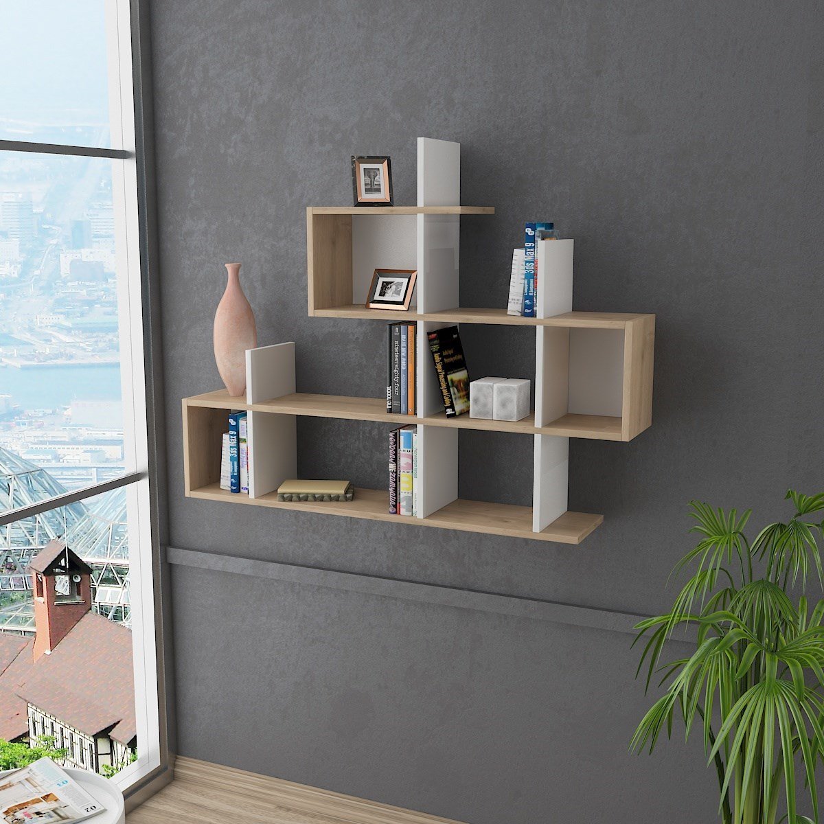 Enky – מדף מעוצב - אלון-לבן