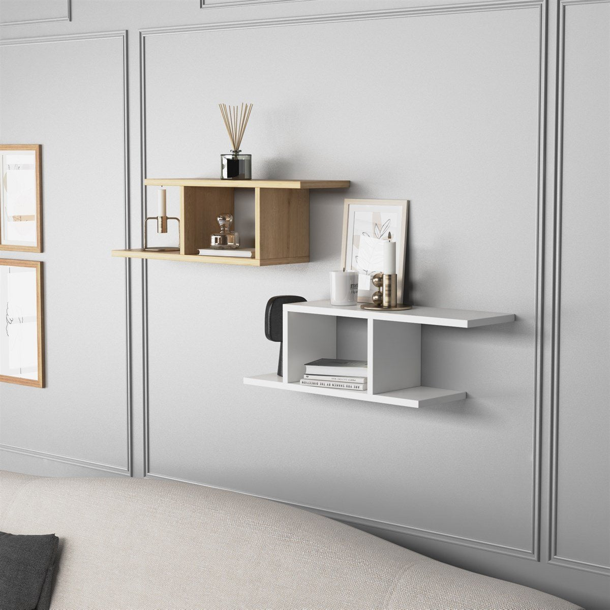 Deren– זוג מדפים מעוצבים - אלון-לבן