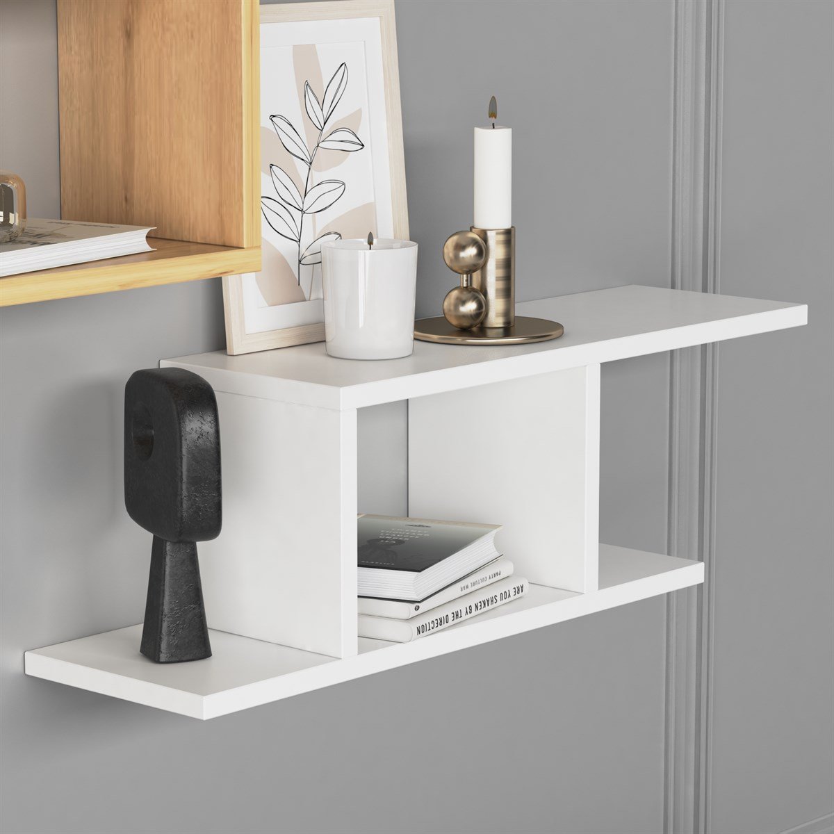 Deren– זוג מדפים מעוצבים - אלון-לבן