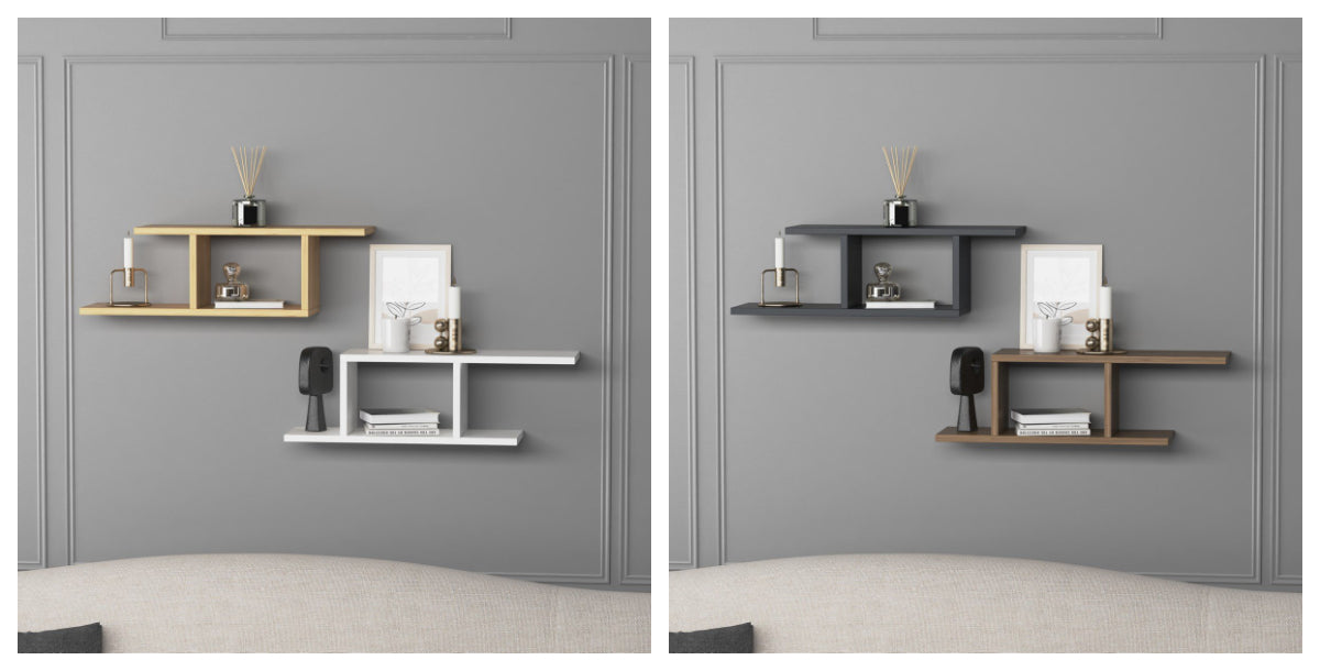 Deren– זוג מדפים מעוצבים - אלון-לבן