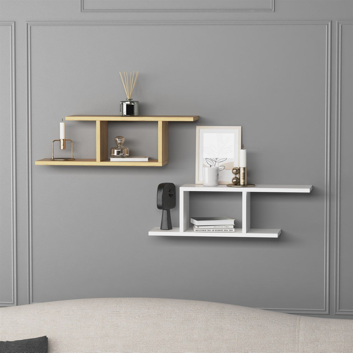 Deren– זוג מדפים מעוצבים - אלון-לבן