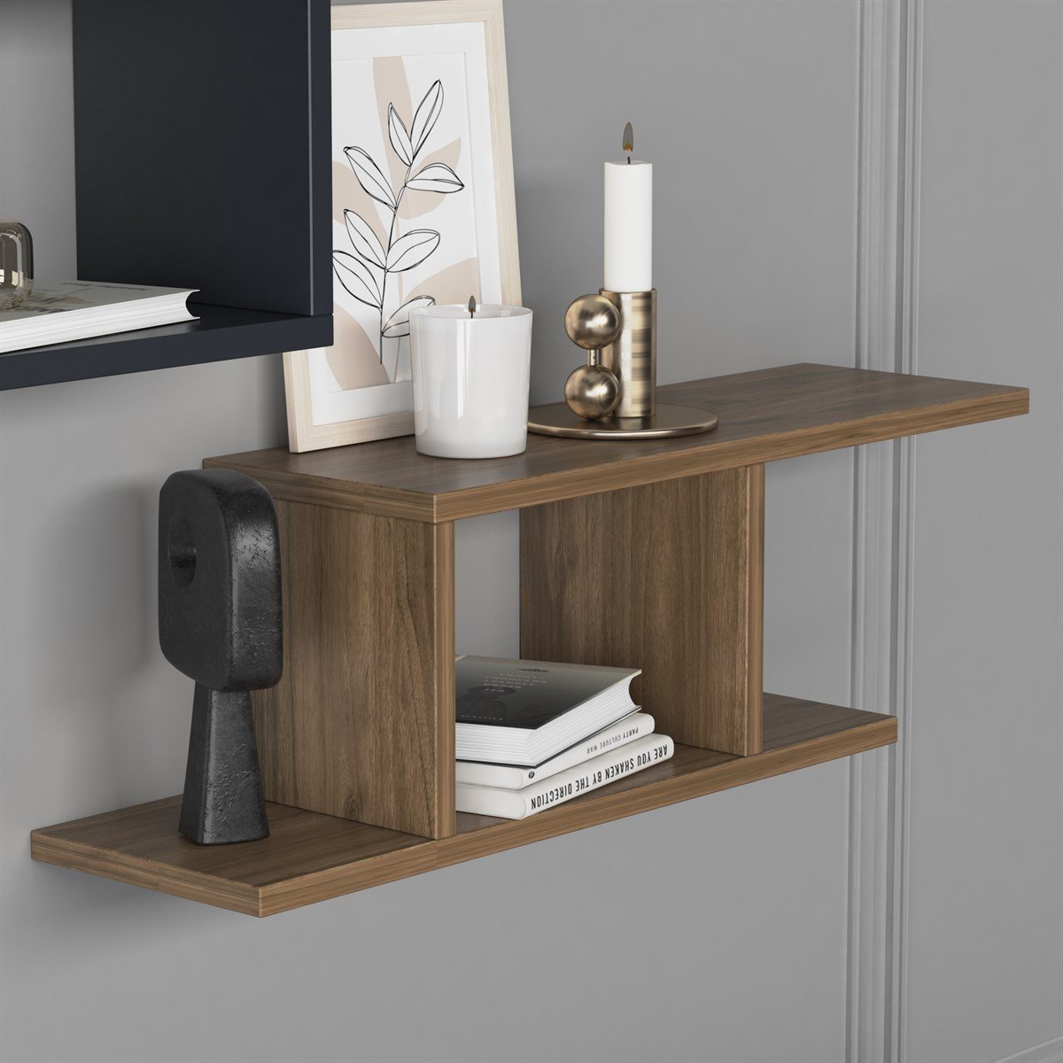 Deren– זוג מדפים מעוצבים - פחם- אגוז